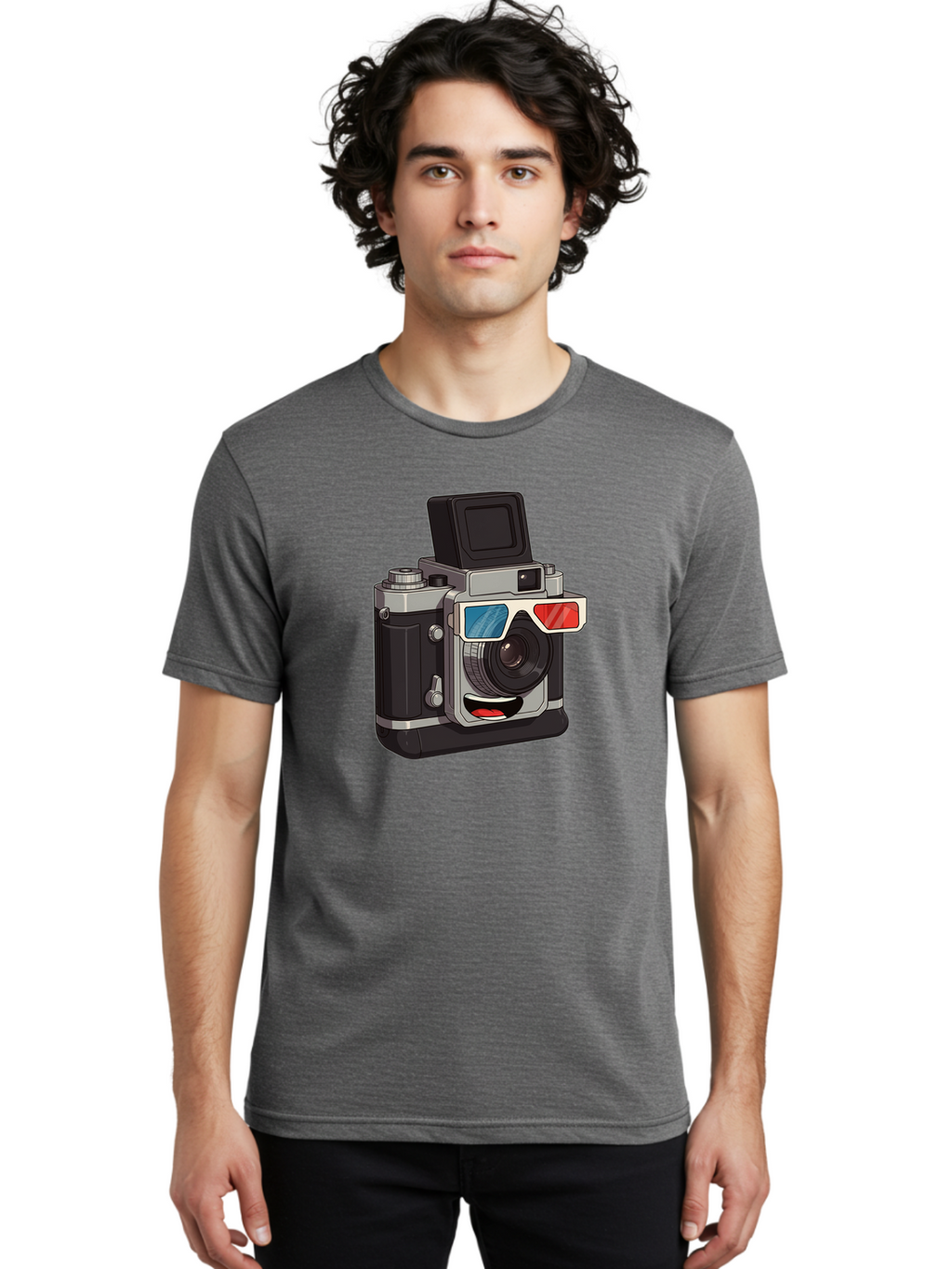 3D-Camera Men'S Graphic Tee, 100% Cotton, Comfortable Casual Summer Wear, Machine Washable, Vintage Camera, 3D Glasses, Retro Style, Cartoon Character, Photography Equipment, Nostalgic Feel, Funky Accessories, Camera Lens Bae347