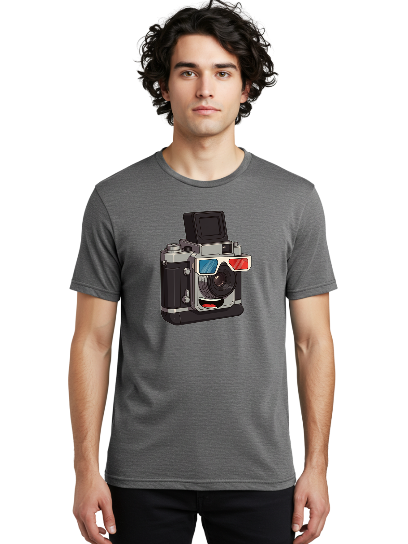 3D-Camera Men'S Graphic Tee, 100% Cotton, Comfortable Casual Summer Wear, Machine Washable, Vintage Camera, 3D Glasses, Retro Style, Cartoon Character, Photography Equipment, Nostalgic Feel, Funky Accessories, Camera Lens Bae347