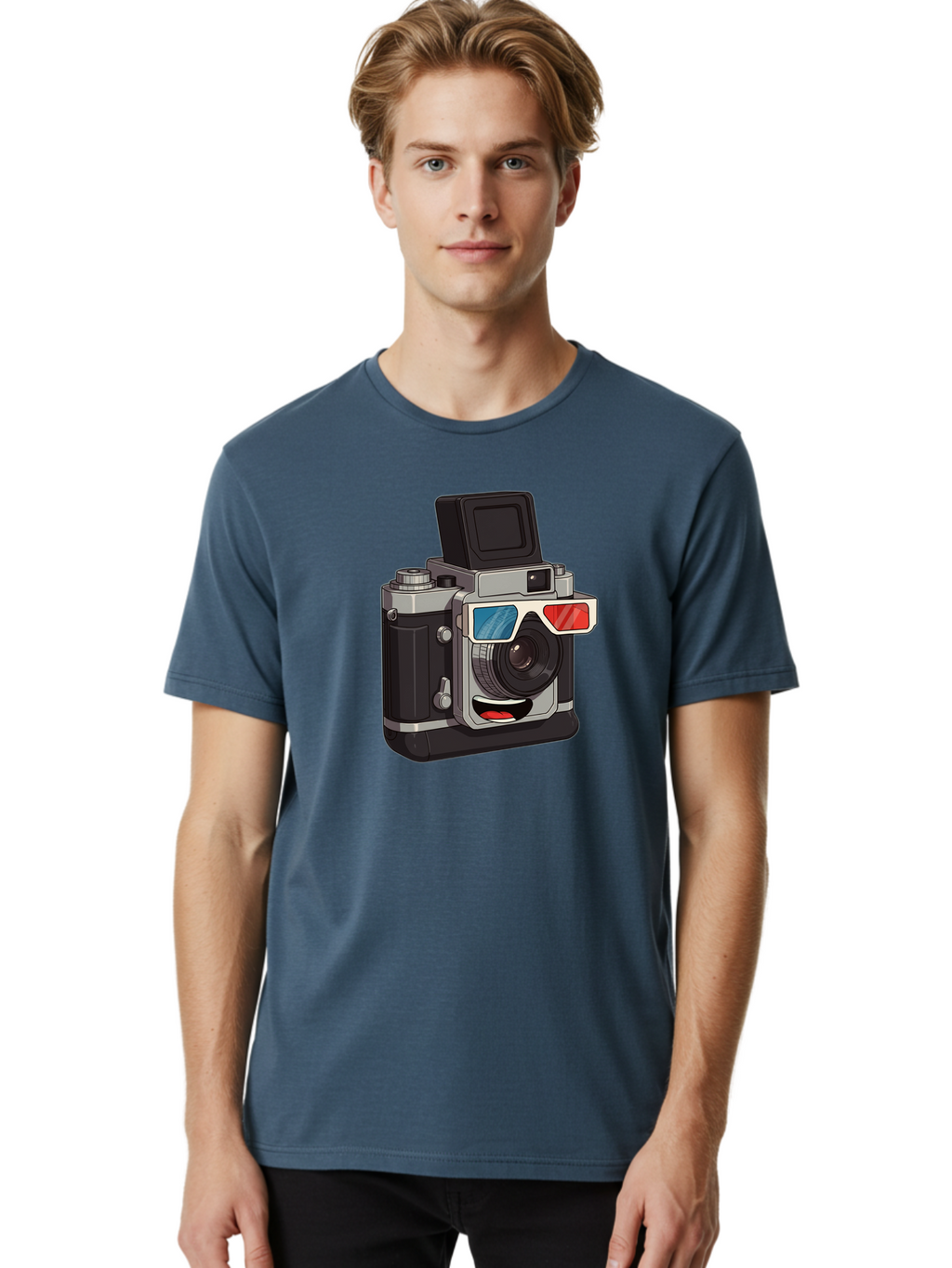 3D-Camera Men'S Graphic Tee, 100% Cotton, Comfortable Casual Summer Wear, Machine Washable, Vintage Camera, 3D Glasses, Retro Style, Cartoon Character, Photography Equipment, Nostalgic Feel, Funky Accessories, Camera Lens Bae347