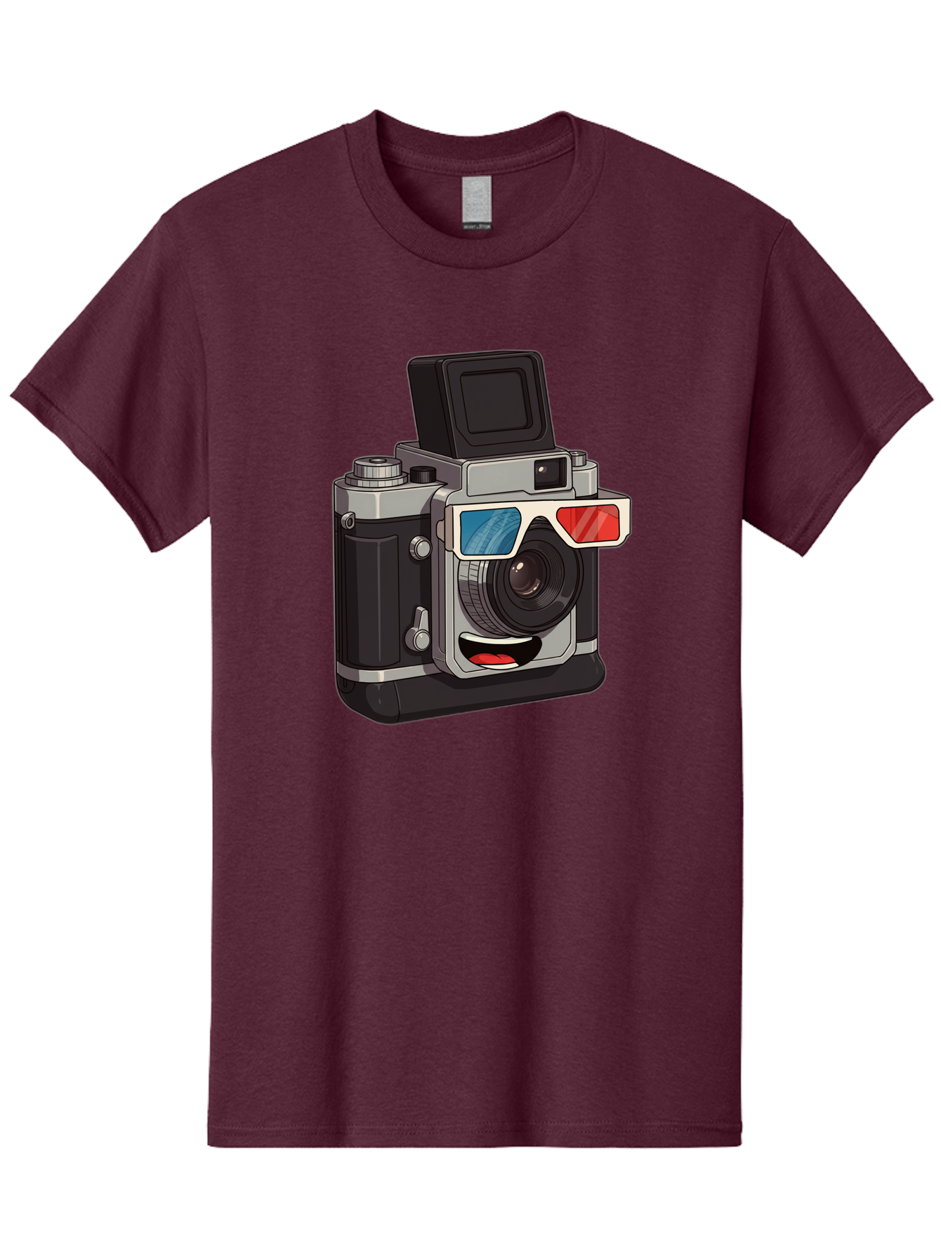 3D-Camera Men'S Graphic Tee, 100% Cotton, Comfortable Casual Summer Wear, Machine Washable, Vintage Camera, 3D Glasses, Retro Style, Cartoon Character, Photography Equipment, Nostalgic Feel, Funky Accessories, Camera Lens Bae347