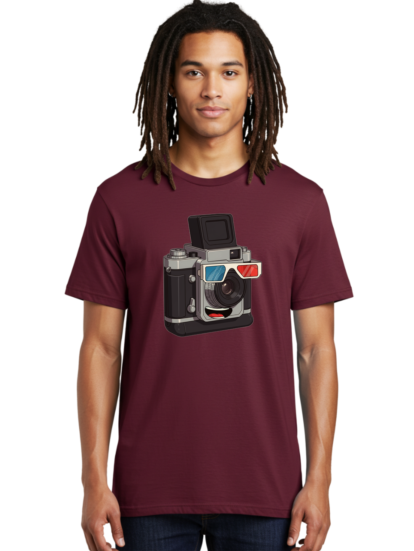 3D-Camera Men'S Graphic Tee, 100% Cotton, Comfortable Casual Summer Wear, Machine Washable, Vintage Camera, 3D Glasses, Retro Style, Cartoon Character, Photography Equipment, Nostalgic Feel, Funky Accessories, Camera Lens Bae347