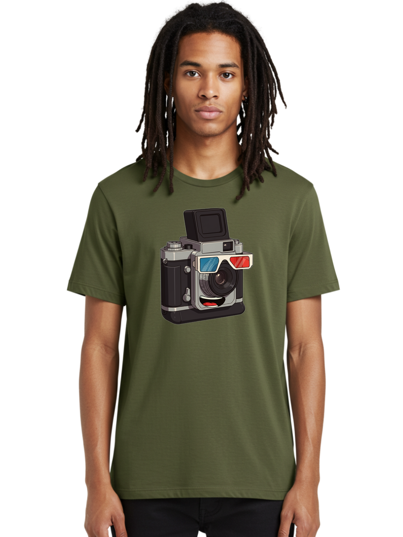 3D-Camera Men'S Graphic Tee, 100% Cotton, Comfortable Casual Summer Wear, Machine Washable, Vintage Camera, 3D Glasses, Retro Style, Cartoon Character, Photography Equipment, Nostalgic Feel, Funky Accessories, Camera Lens Bae347