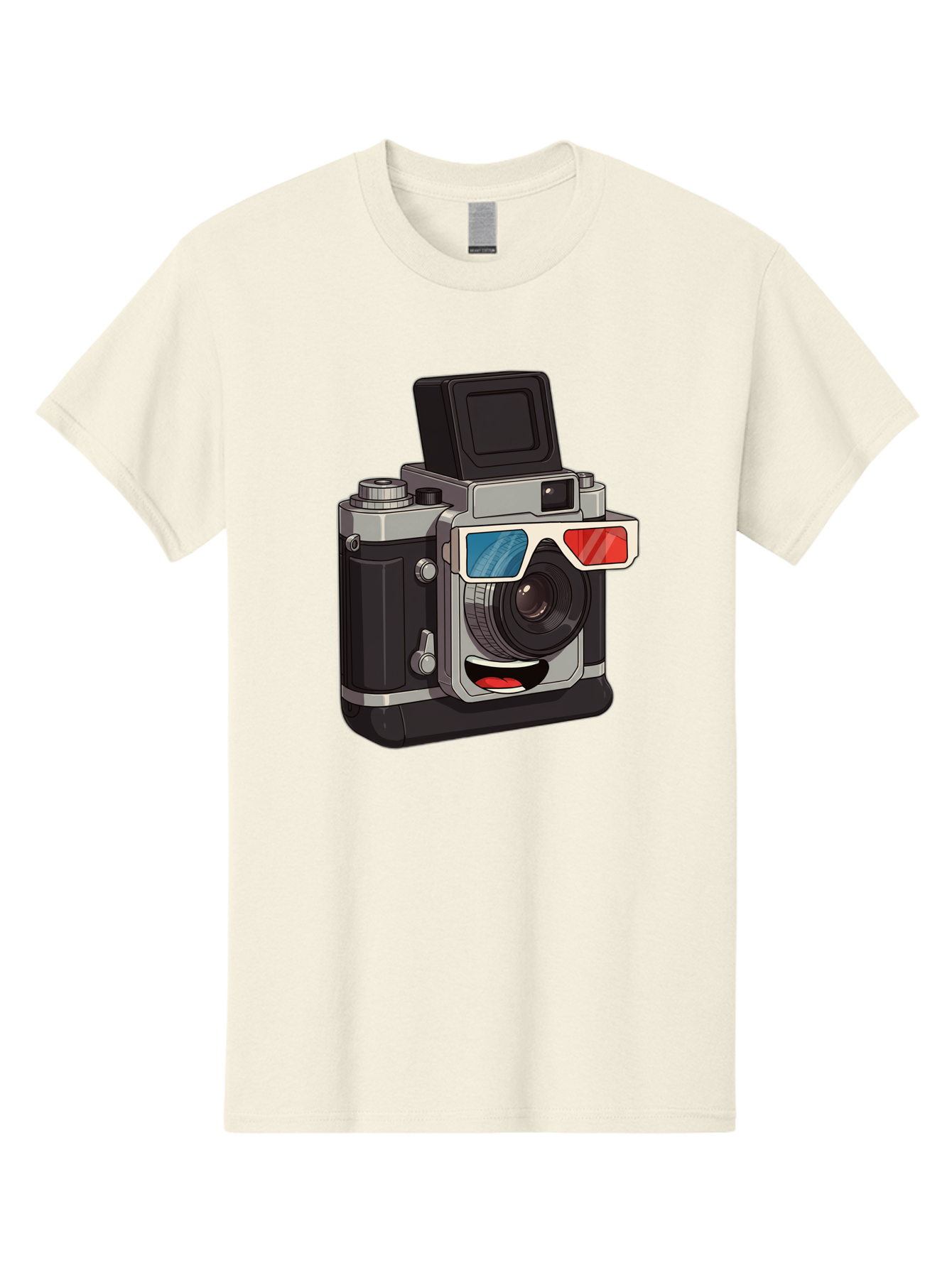 3D-Camera Men'S Graphic Tee, 100% Cotton, Comfortable Casual Summer Wear, Machine Washable, Vintage Camera, 3D Glasses, Retro Style, Cartoon Character, Photography Equipment, Nostalgic Feel, Funky Accessories, Camera Lens Bae347