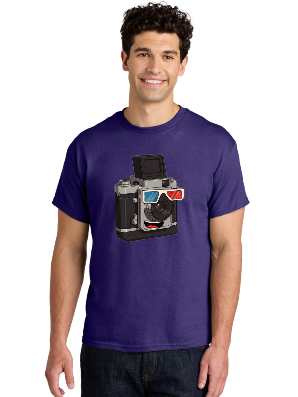 3D-Camera Men'S Graphic Tee, 100% Cotton, Comfortable Casual Summer Wear, Machine Washable, Vintage Camera, 3D Glasses, Retro Style, Cartoon Character, Photography Equipment, Nostalgic Feel, Funky Accessories, Camera Lens Bae347