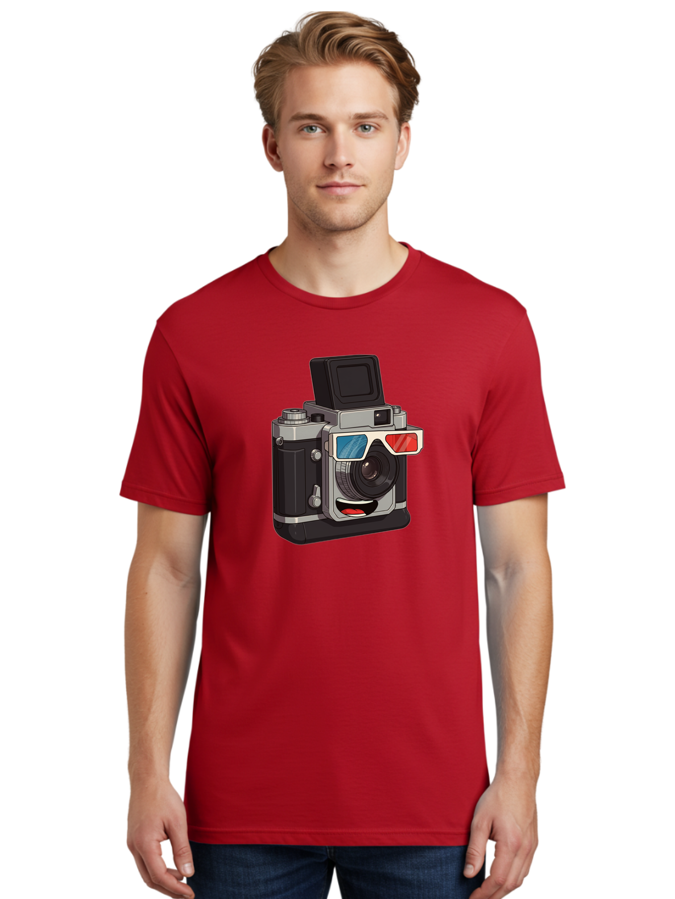 3D-Camera Men'S Graphic Tee, 100% Cotton, Comfortable Casual Summer Wear, Machine Washable, Vintage Camera, 3D Glasses, Retro Style, Cartoon Character, Photography Equipment, Nostalgic Feel, Funky Accessories, Camera Lens Bae347
