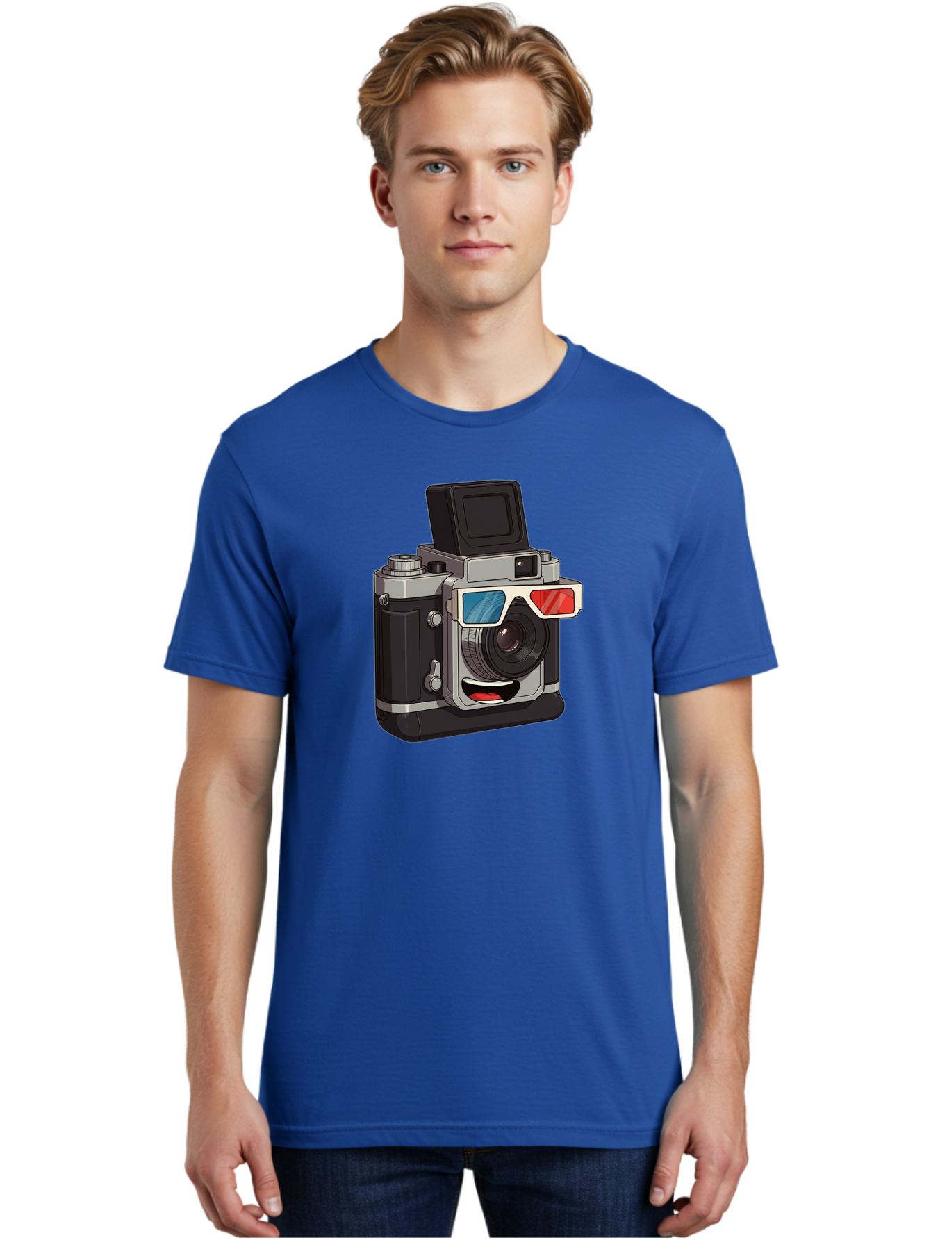 3D-Camera Men'S Graphic Tee, 100% Cotton, Comfortable Casual Summer Wear, Machine Washable, Vintage Camera, 3D Glasses, Retro Style, Cartoon Character, Photography Equipment, Nostalgic Feel, Funky Accessories, Camera Lens Bae347
