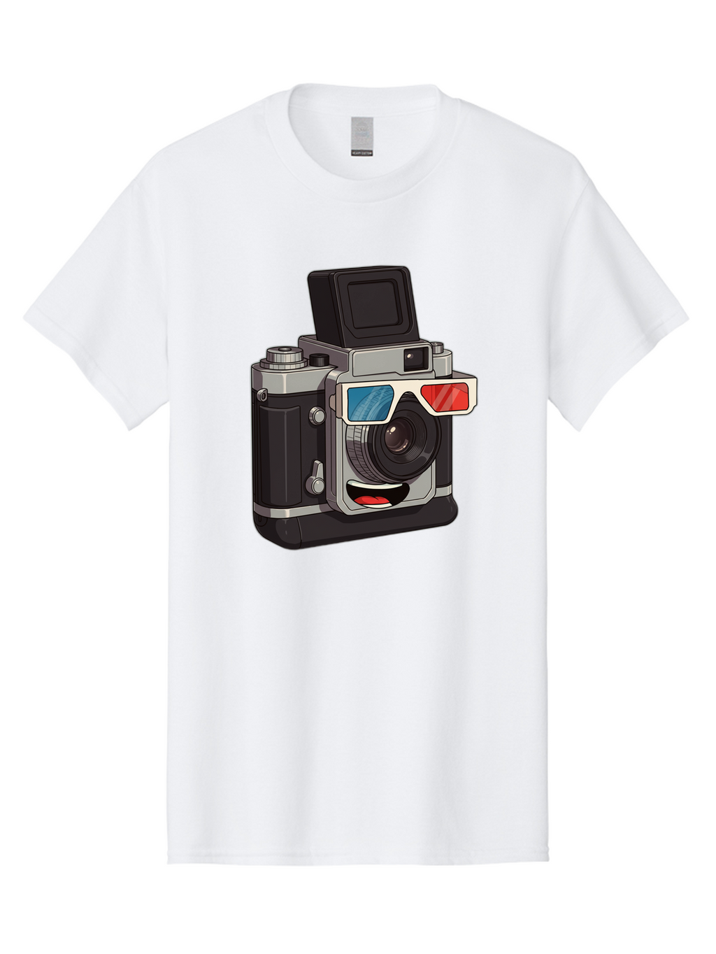 3D-Camera Men'S Graphic Tee, 100% Cotton, Comfortable Casual Summer Wear, Machine Washable, Vintage Camera, 3D Glasses, Retro Style, Cartoon Character, Photography Equipment, Nostalgic Feel, Funky Accessories, Camera Lens Bae347
