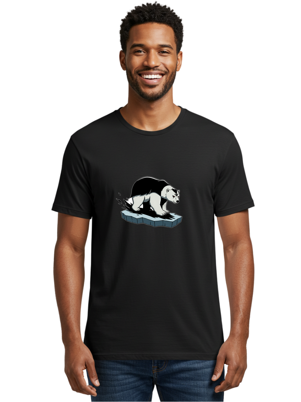 Aggressive-Panda Men'S Graphic Tee, 100% Cotton, Comfortable Casual Summer Wear, Machine Washable, Panda On A Rock, Panda Bear, Black And White, Cartoon Style, Dynamic Movement, Wildlife, Animated Character, Stone Platform Bae349