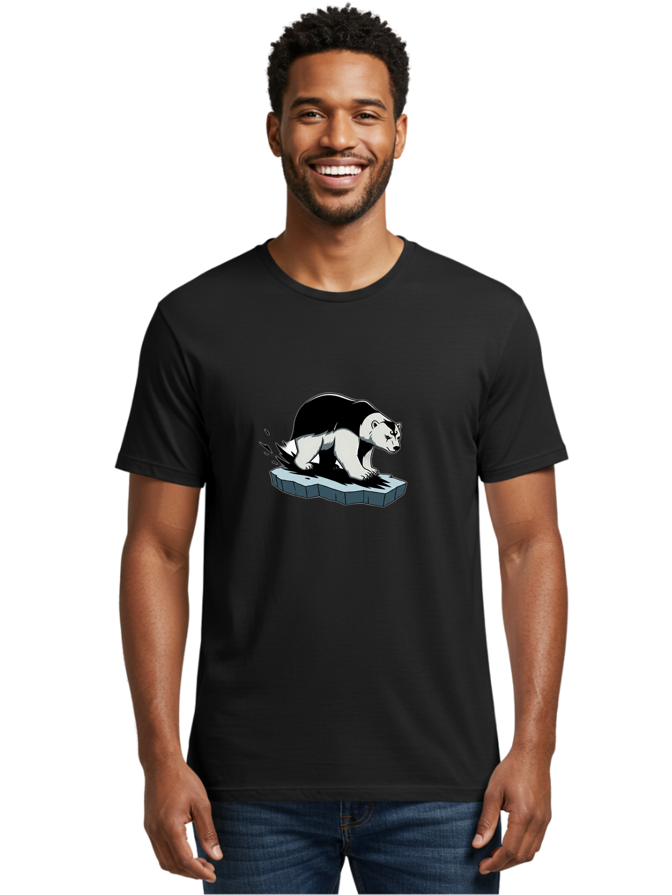 Aggressive-Panda Men'S Graphic Tee, 100% Cotton, Comfortable Casual Summer Wear, Machine Washable, Panda On A Rock, Panda Bear, Black And White, Cartoon Style, Dynamic Movement, Wildlife, Animated Character, Stone Platform Bae349