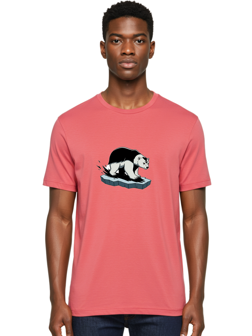 Aggressive-Panda Men'S Graphic Tee, 100% Cotton, Comfortable Casual Summer Wear, Machine Washable, Panda On A Rock, Panda Bear, Black And White, Cartoon Style, Dynamic Movement, Wildlife, Animated Character, Stone Platform Bae349