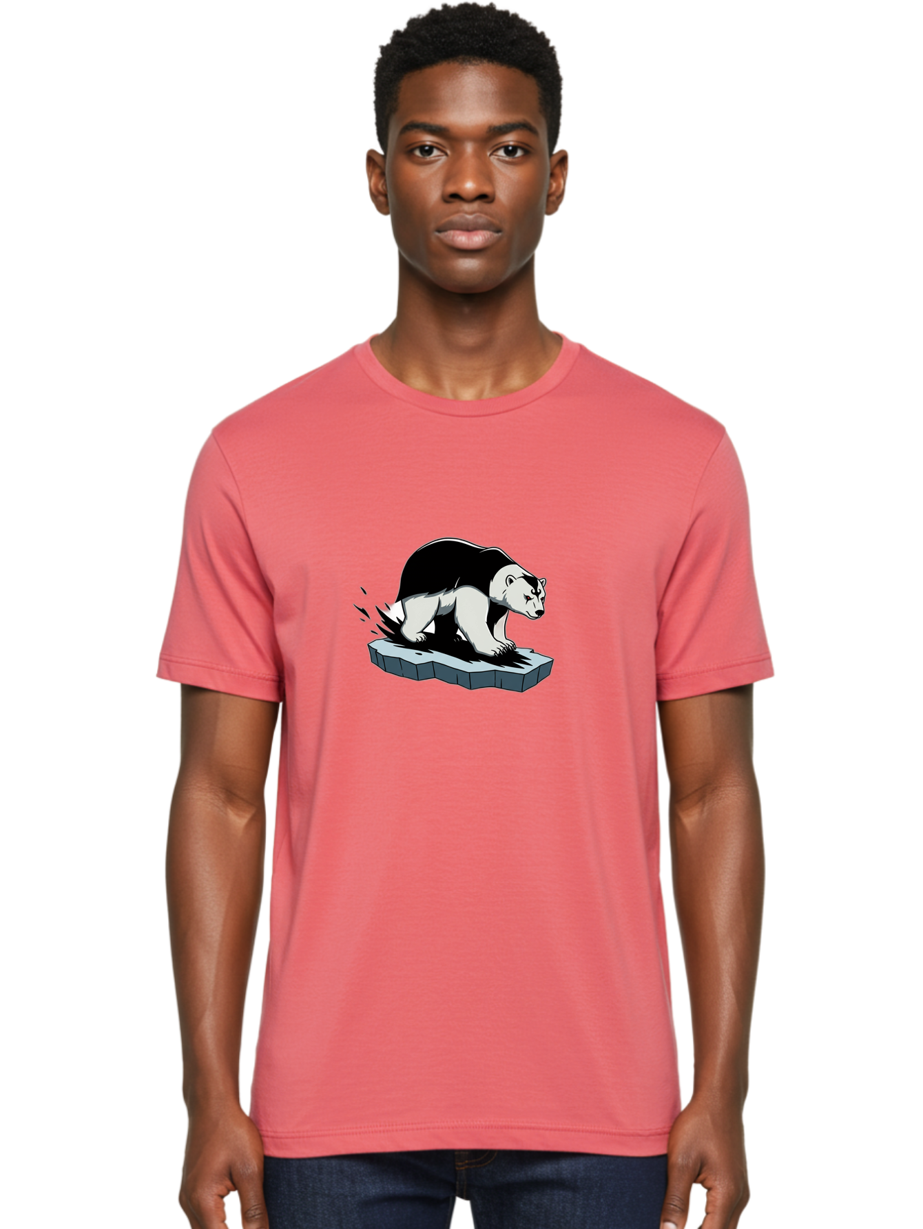 Aggressive-Panda Men'S Graphic Tee, 100% Cotton, Comfortable Casual Summer Wear, Machine Washable, Panda On A Rock, Panda Bear, Black And White, Cartoon Style, Dynamic Movement, Wildlife, Animated Character, Stone Platform Bae349