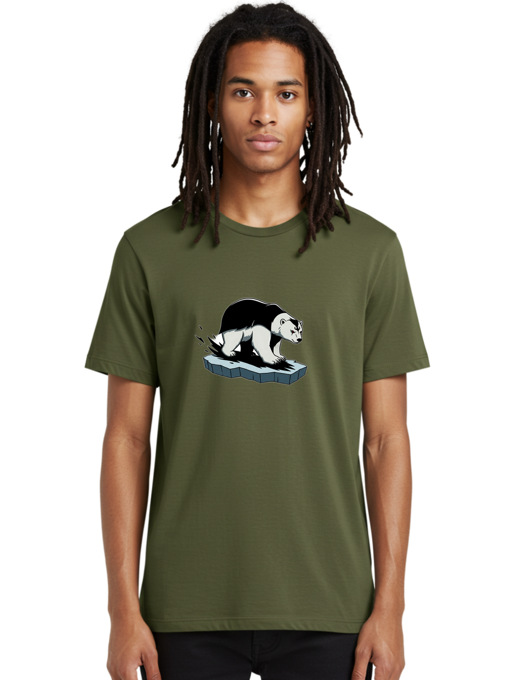 Aggressive-Panda Men'S Graphic Tee, 100% Cotton, Comfortable Casual Summer Wear, Machine Washable, Panda On A Rock, Panda Bear, Black And White, Cartoon Style, Dynamic Movement, Wildlife, Animated Character, Stone Platform Bae349