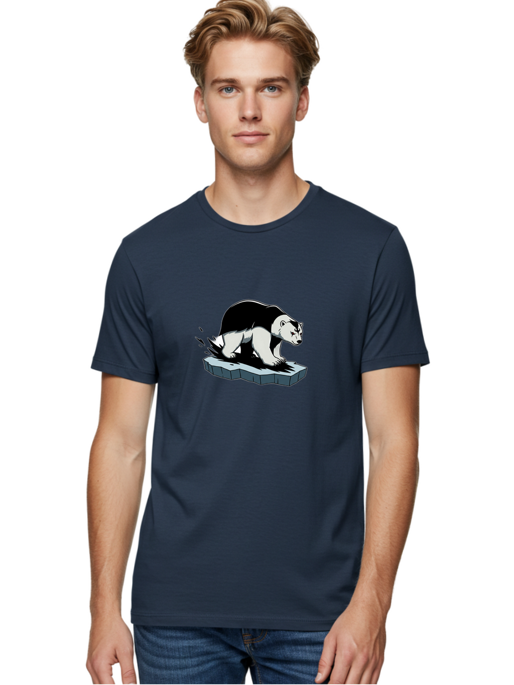 Aggressive-Panda Men'S Graphic Tee, 100% Cotton, Comfortable Casual Summer Wear, Machine Washable, Panda On A Rock, Panda Bear, Black And White, Cartoon Style, Dynamic Movement, Wildlife, Animated Character, Stone Platform Bae349