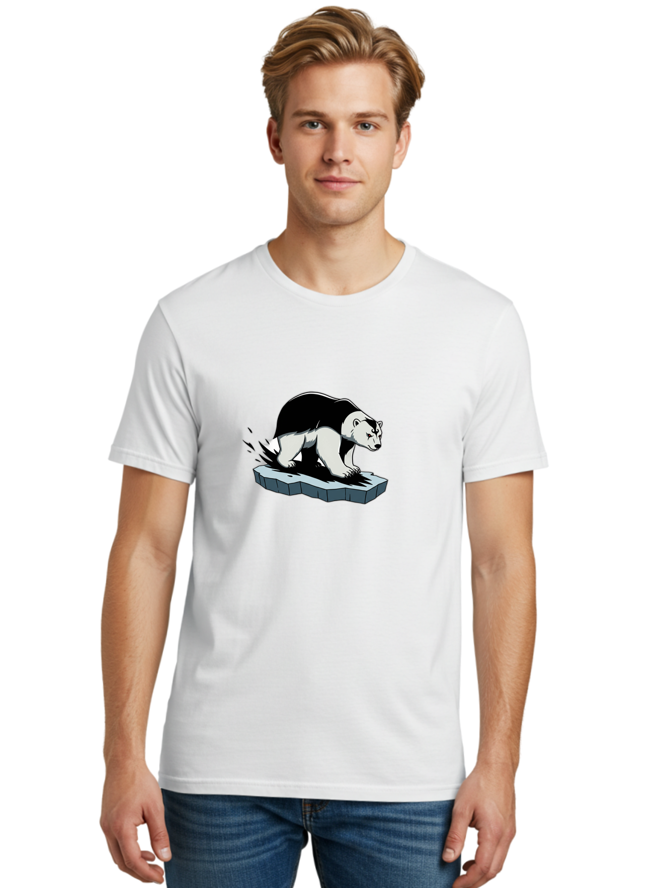 Aggressive-Panda Men'S Graphic Tee, 100% Cotton, Comfortable Casual Summer Wear, Machine Washable, Panda On A Rock, Panda Bear, Black And White, Cartoon Style, Dynamic Movement, Wildlife, Animated Character, Stone Platform Bae349