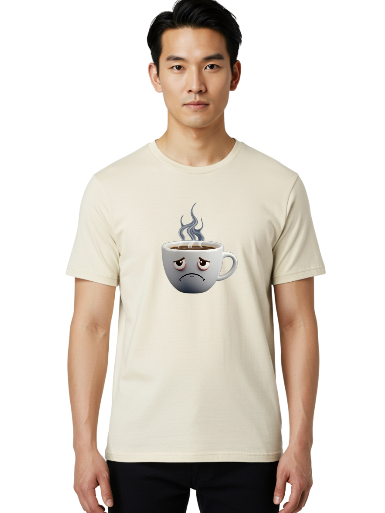Angry-Coffee-Cup-2 Men'S Graphic Tee, 100% Cotton, Comfortable Casual Summer Wear, Machine Washable, Angry Coffee Cup, Sad Face, Steaming Coffee, Upset Emoji, Grumpy Character, Frowning Mug, Coffee Drama, Bitter Coffee Bae351