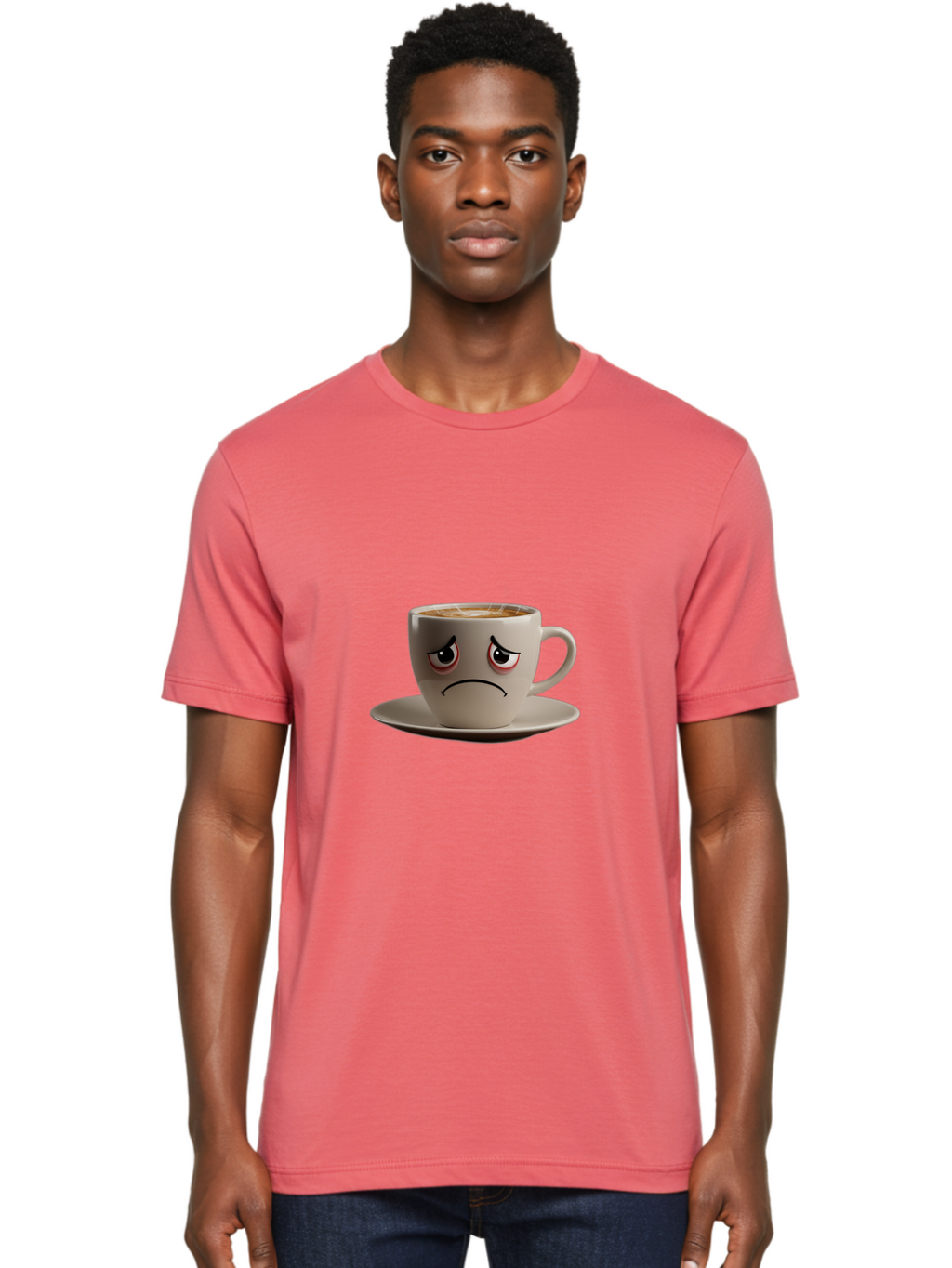 Angry-Coffee-Cup-3 Men'S Graphic Tee, 100% Cotton, Comfortable Casual Summer Wear, Machine Washable, Coffee Cup With Angry Face, Latte Art, Frowning Coffee, Displeased Beverage, Humorous Coffee Design, Emotive Coffee Cup, Coffee With Attitude, Bae352