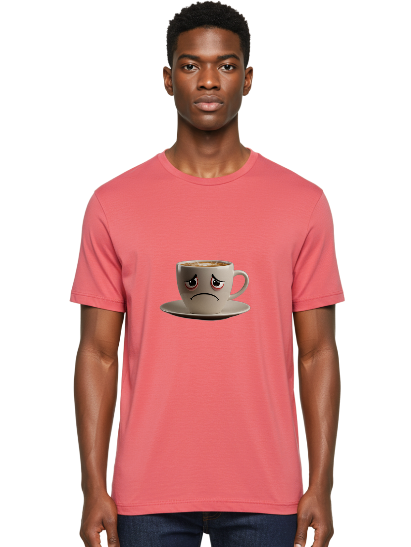 Angry-Coffee-Cup-3 Men'S Graphic Tee, 100% Cotton, Comfortable Casual Summer Wear, Machine Washable, Coffee Cup With Angry Face, Latte Art, Frowning Coffee, Displeased Beverage, Humorous Coffee Design, Emotive Coffee Cup, Coffee With Attitude, Bae352