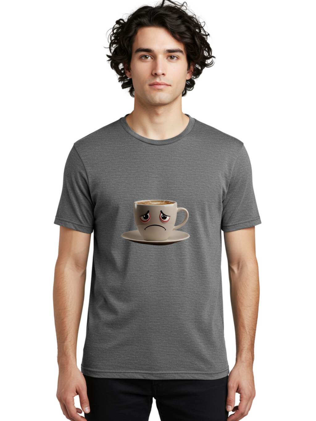 Angry-Coffee-Cup-3 Men'S Graphic Tee, 100% Cotton, Comfortable Casual Summer Wear, Machine Washable, Coffee Cup With Angry Face, Latte Art, Frowning Coffee, Displeased Beverage, Humorous Coffee Design, Emotive Coffee Cup, Coffee With Attitude, Bae352