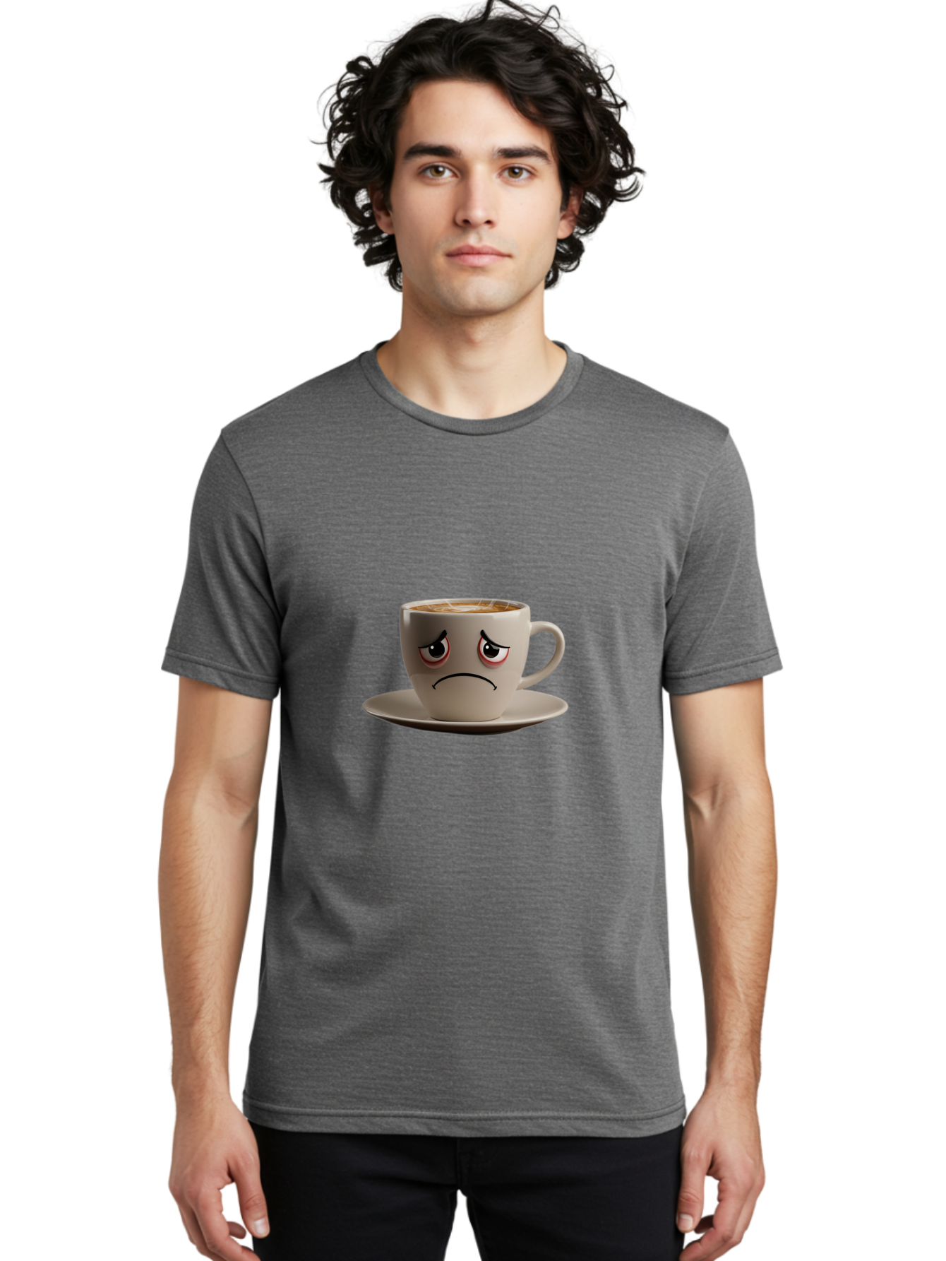 Angry-Coffee-Cup-3 Men'S Graphic Tee, 100% Cotton, Comfortable Casual Summer Wear, Machine Washable, Coffee Cup With Angry Face, Latte Art, Frowning Coffee, Displeased Beverage, Humorous Coffee Design, Emotive Coffee Cup, Coffee With Attitude, Bae352