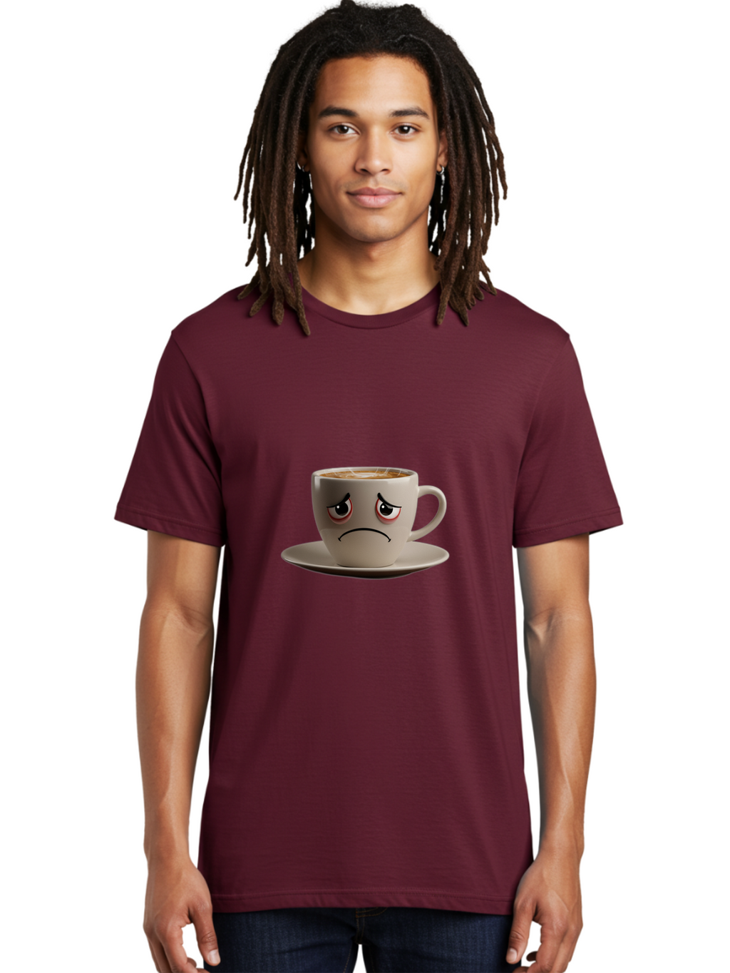 Angry-Coffee-Cup-3 Men'S Graphic Tee, 100% Cotton, Comfortable Casual Summer Wear, Machine Washable, Coffee Cup With Angry Face, Latte Art, Frowning Coffee, Displeased Beverage, Humorous Coffee Design, Emotive Coffee Cup, Coffee With Attitude, Bae352