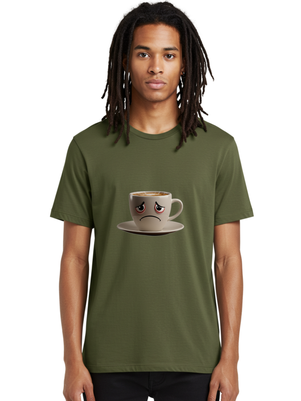 Angry-Coffee-Cup-3 Men'S Graphic Tee, 100% Cotton, Comfortable Casual Summer Wear, Machine Washable, Coffee Cup With Angry Face, Latte Art, Frowning Coffee, Displeased Beverage, Humorous Coffee Design, Emotive Coffee Cup, Coffee With Attitude, Bae352