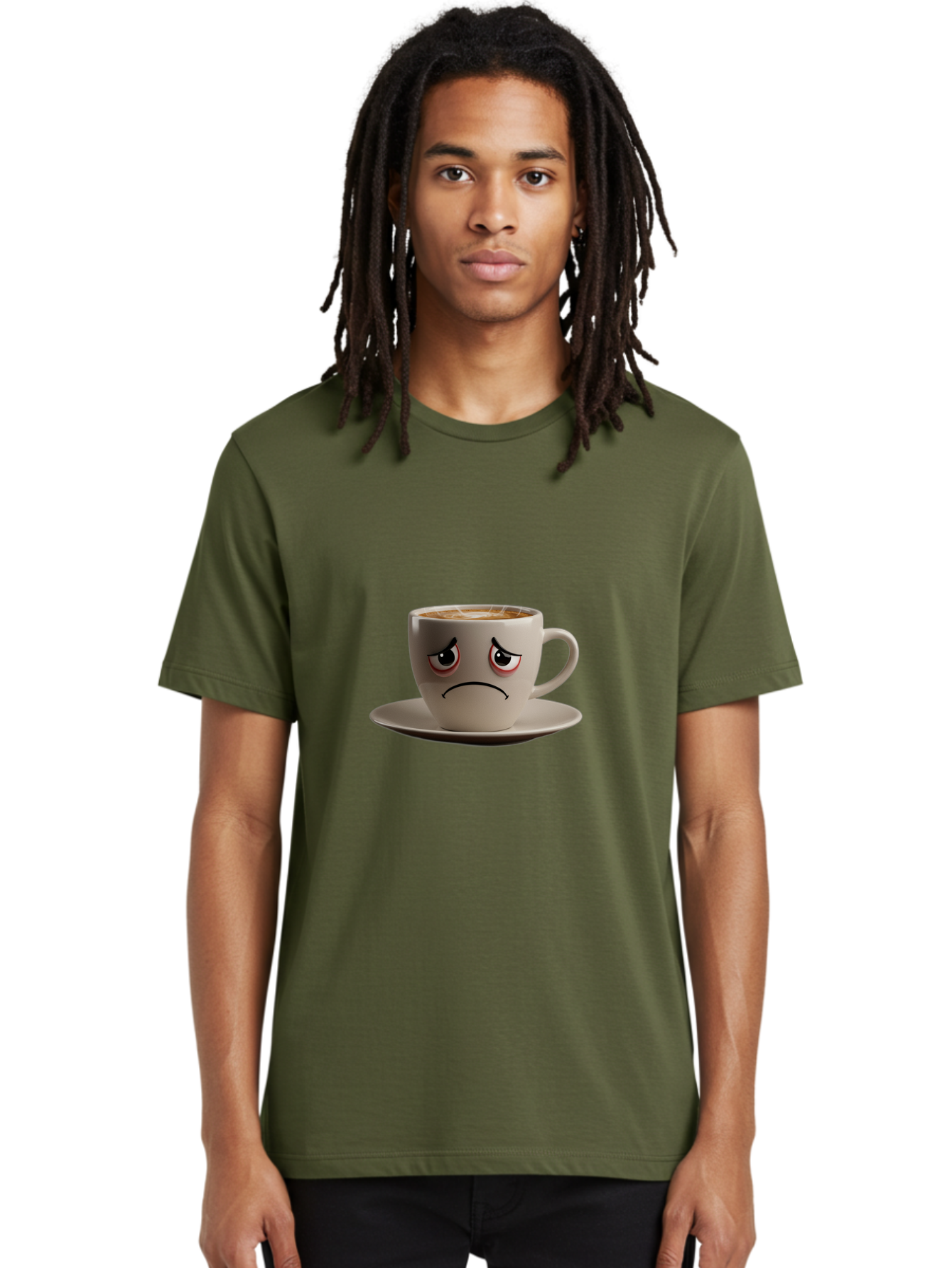 Angry-Coffee-Cup-3 Men'S Graphic Tee, 100% Cotton, Comfortable Casual Summer Wear, Machine Washable, Coffee Cup With Angry Face, Latte Art, Frowning Coffee, Displeased Beverage, Humorous Coffee Design, Emotive Coffee Cup, Coffee With Attitude, Bae352