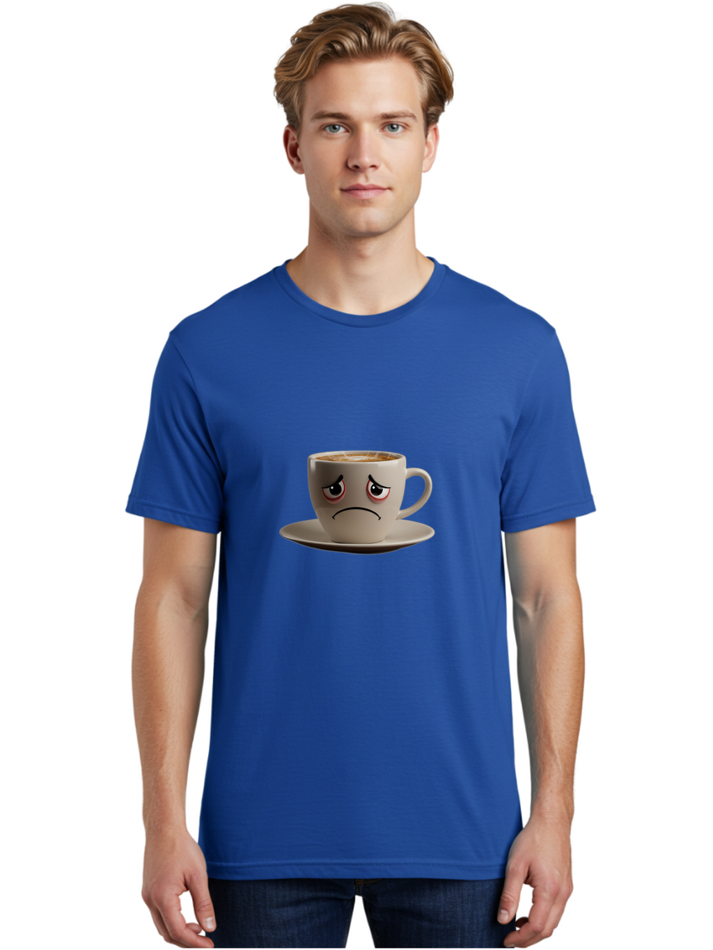 Angry-Coffee-Cup-3 Men'S Graphic Tee, 100% Cotton, Comfortable Casual Summer Wear, Machine Washable, Coffee Cup With Angry Face, Latte Art, Frowning Coffee, Displeased Beverage, Humorous Coffee Design, Emotive Coffee Cup, Coffee With Attitude, Bae352