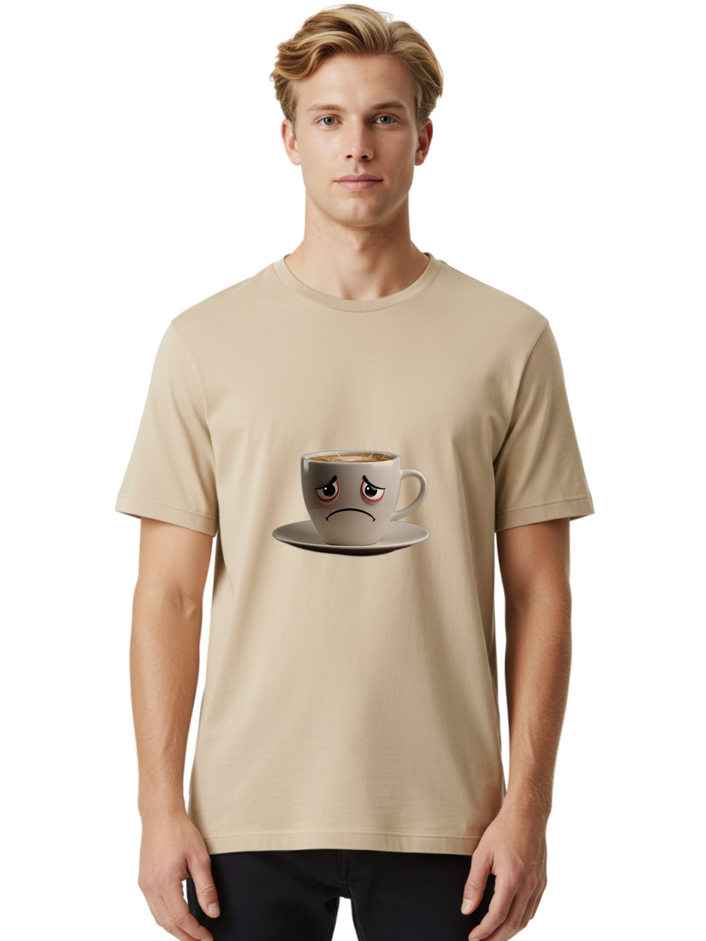 Angry-Coffee-Cup-3 Men'S Graphic Tee, 100% Cotton, Comfortable Casual Summer Wear, Machine Washable, Coffee Cup With Angry Face, Latte Art, Frowning Coffee, Displeased Beverage, Humorous Coffee Design, Emotive Coffee Cup, Coffee With Attitude, Bae352