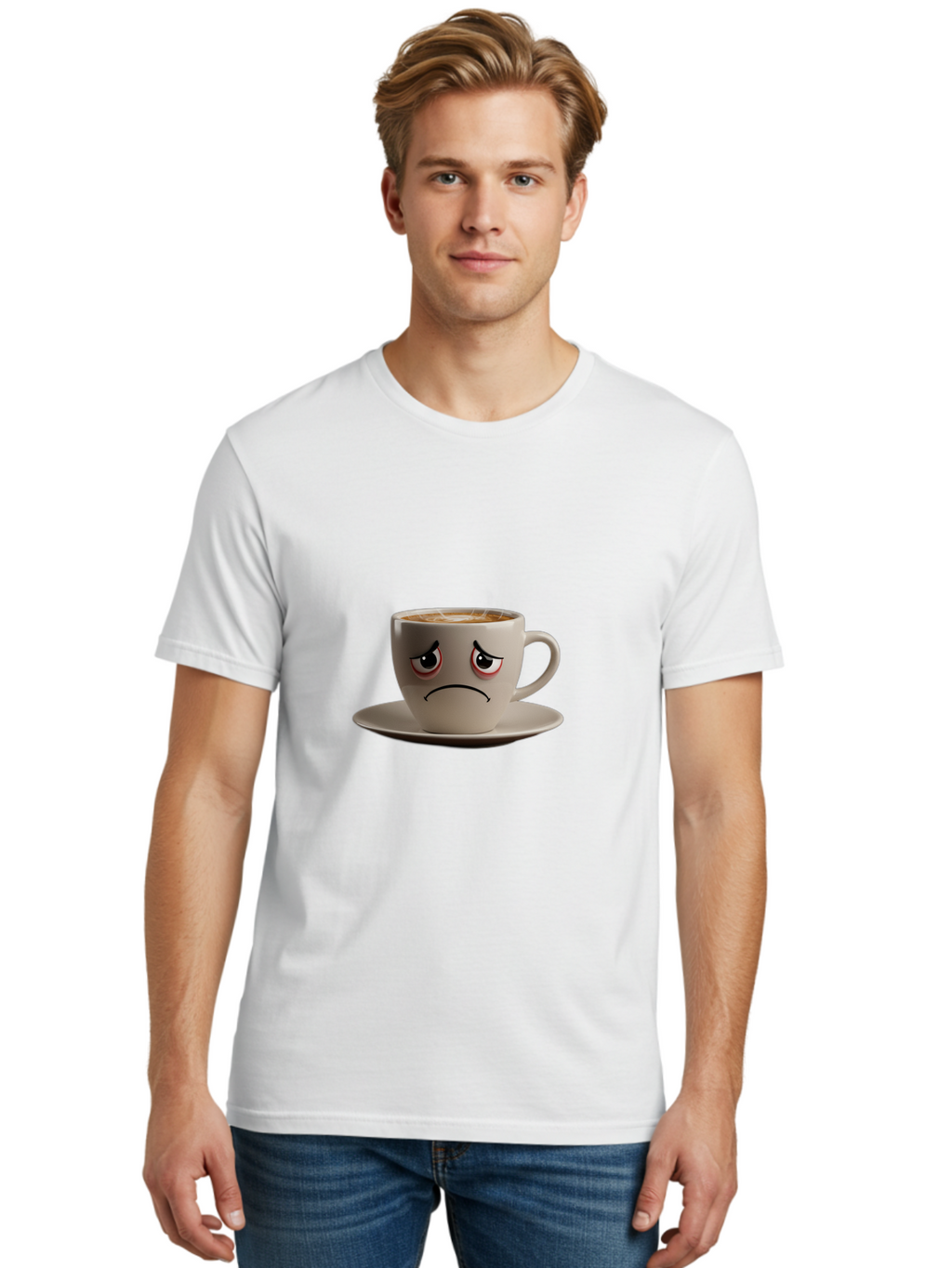 Angry-Coffee-Cup-3 Men'S Graphic Tee, 100% Cotton, Comfortable Casual Summer Wear, Machine Washable, Coffee Cup With Angry Face, Latte Art, Frowning Coffee, Displeased Beverage, Humorous Coffee Design, Emotive Coffee Cup, Coffee With Attitude, Bae352