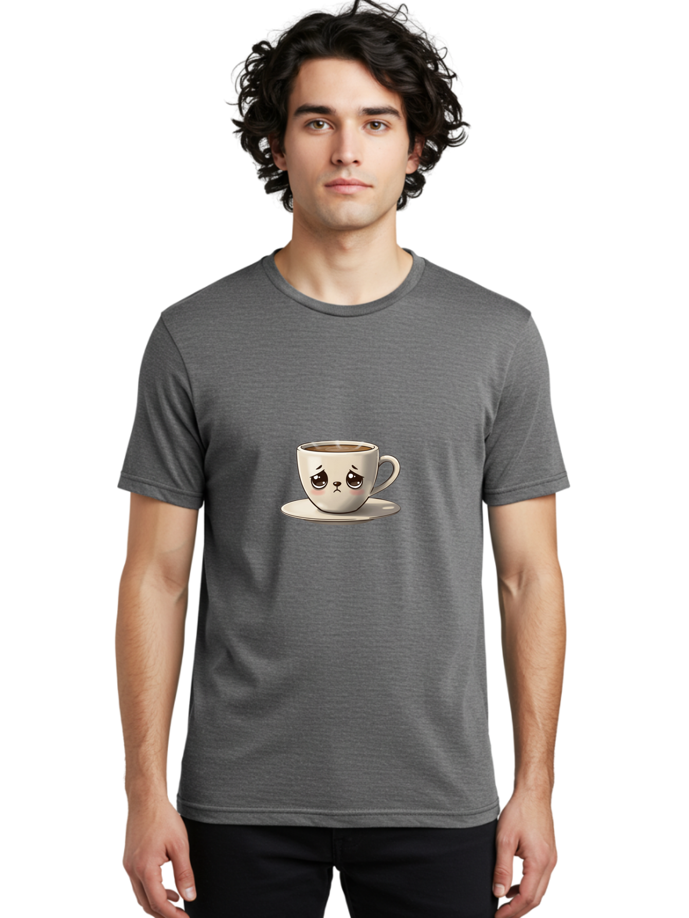 Angry-Coffee-Cup Men'S Graphic Tee, 100% Cotton, Comfortable Casual Summer Wear, Machine Washable, Angry Coffee Cup, Cartoon Character, Coffee Break, Morning Routine, Cafe Culture, Beverage, Caffeine, Humor, Kawaii Bae353