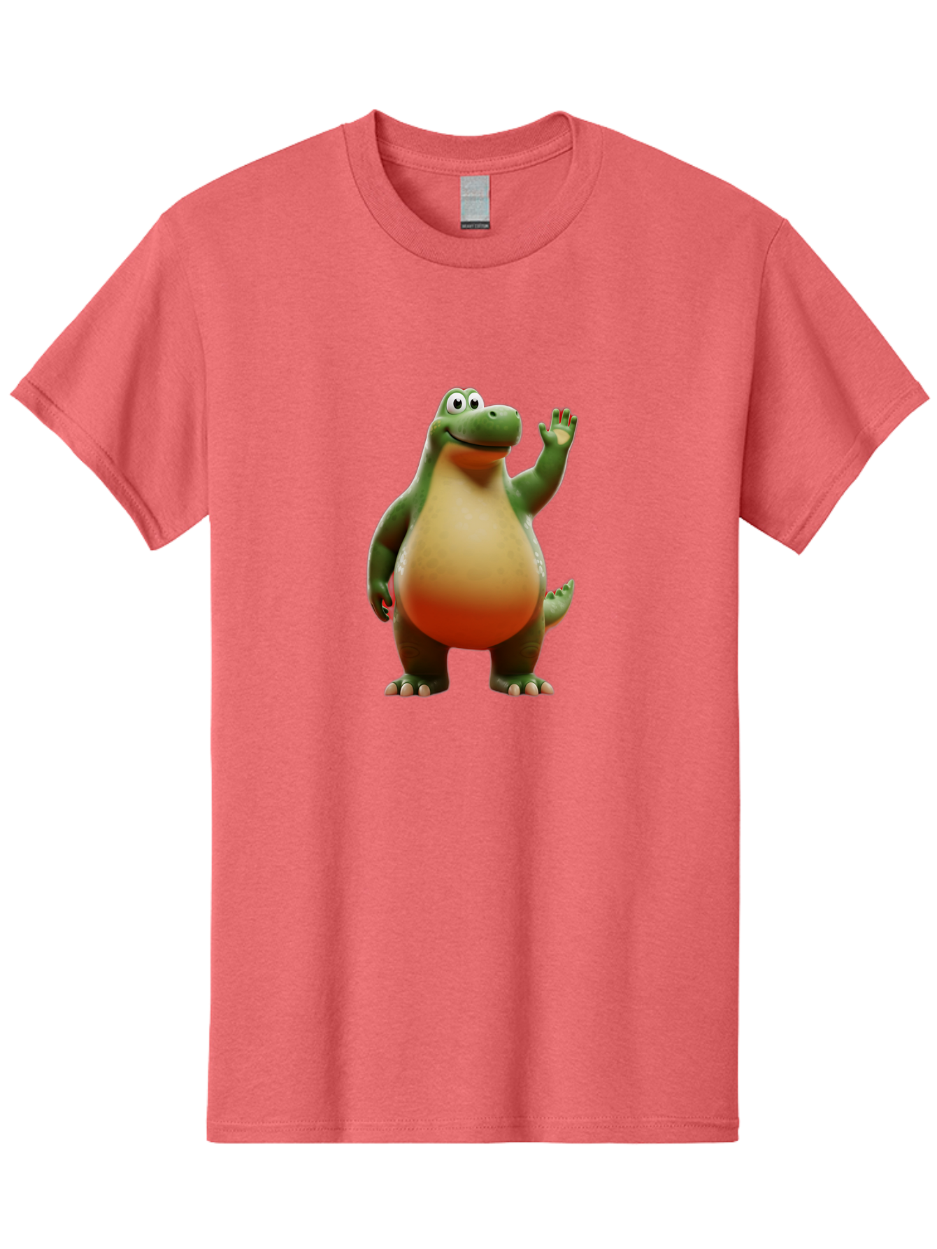 Arlo-1 Men'S Graphic Tee, 100% Cotton, Comfortable Casual Summer Wear, Machine Washable, Cartoon Dinosaur, Friendly Dinosaur, Green And Orange Dinosaur, Dinosaur Waving, Animated Character, Dinosaur Illustration, Children'S Character, Bae354