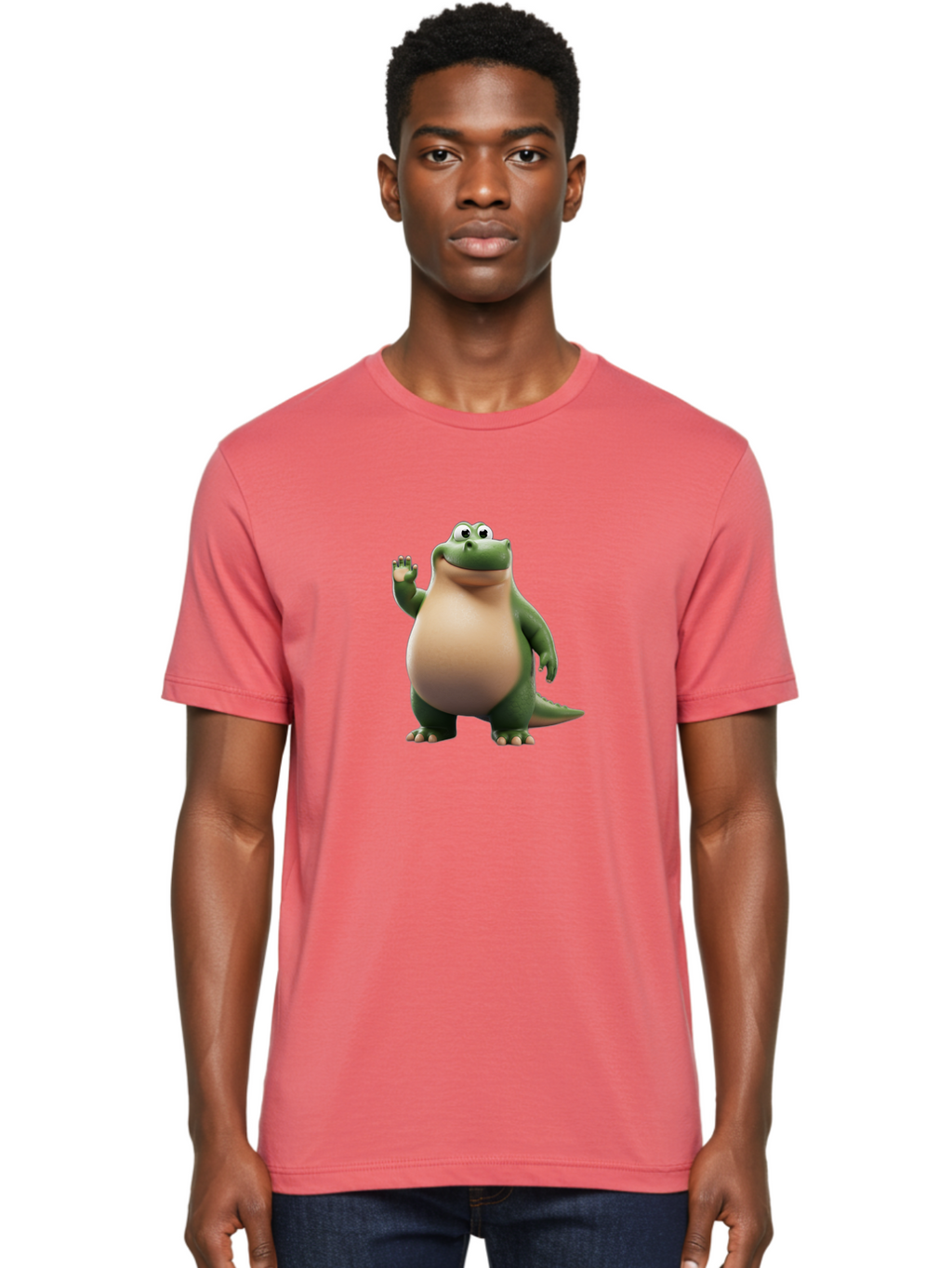 Arlo-2 Men'S Graphic Tee, 100% Cotton, Comfortable Casual Summer Wear, Machine Washable, Cartoon Dinosaur, Green And Tan Colors, Smiling Face, Waving Hand, Friendly Demeanor, Prehistoric Creature, Animated Character, Funny Pose Bae355