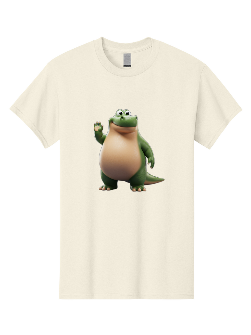 Arlo-2 Men'S Graphic Tee, 100% Cotton, Comfortable Casual Summer Wear, Machine Washable, Cartoon Dinosaur, Green And Tan Colors, Smiling Face, Waving Hand, Friendly Demeanor, Prehistoric Creature, Animated Character, Funny Pose Bae355