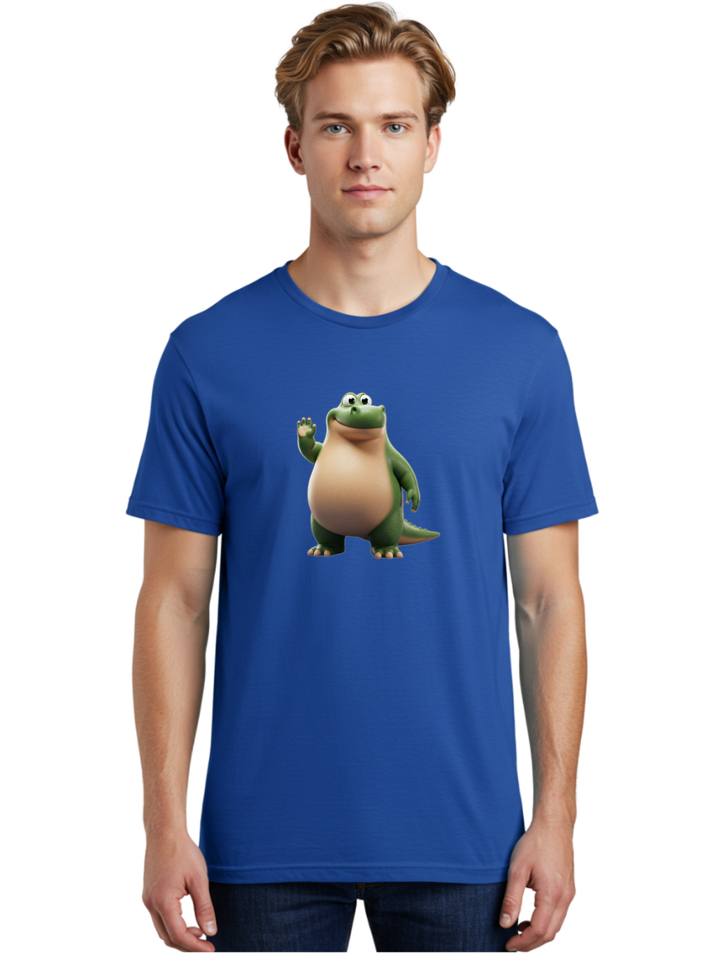 Arlo-2 Men'S Graphic Tee, 100% Cotton, Comfortable Casual Summer Wear, Machine Washable, Cartoon Dinosaur, Green And Tan Colors, Smiling Face, Waving Hand, Friendly Demeanor, Prehistoric Creature, Animated Character, Funny Pose Bae355