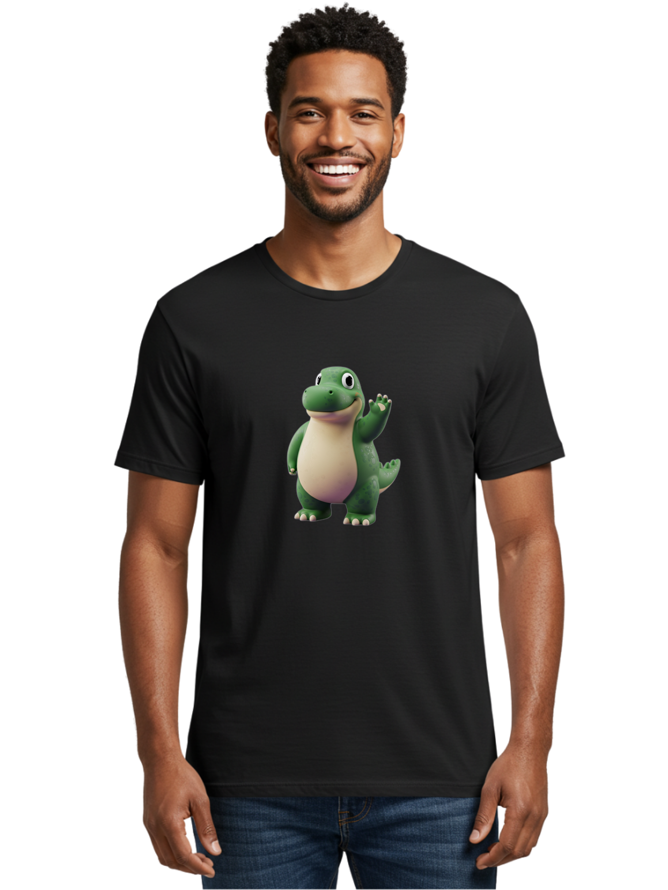 Arlo Men'S Graphic Tee, 100% Cotton, Comfortable Casual Summer Wear, Machine Washable, Cartoon Alligator, Friendly Alligator, Green Alligator, Waving Alligator, Cute Reptile, Animated Character, Smiling Creature, Children'S Character, Bae356