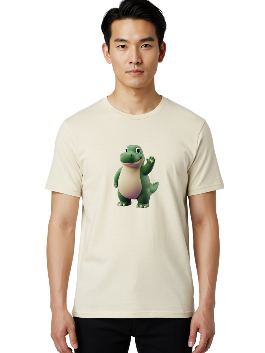 Arlo Men'S Graphic Tee, 100% Cotton, Comfortable Casual Summer Wear, Machine Washable, Cartoon Alligator, Friendly Alligator, Green Alligator, Waving Alligator, Cute Reptile, Animated Character, Smiling Creature, Children'S Character, Bae356