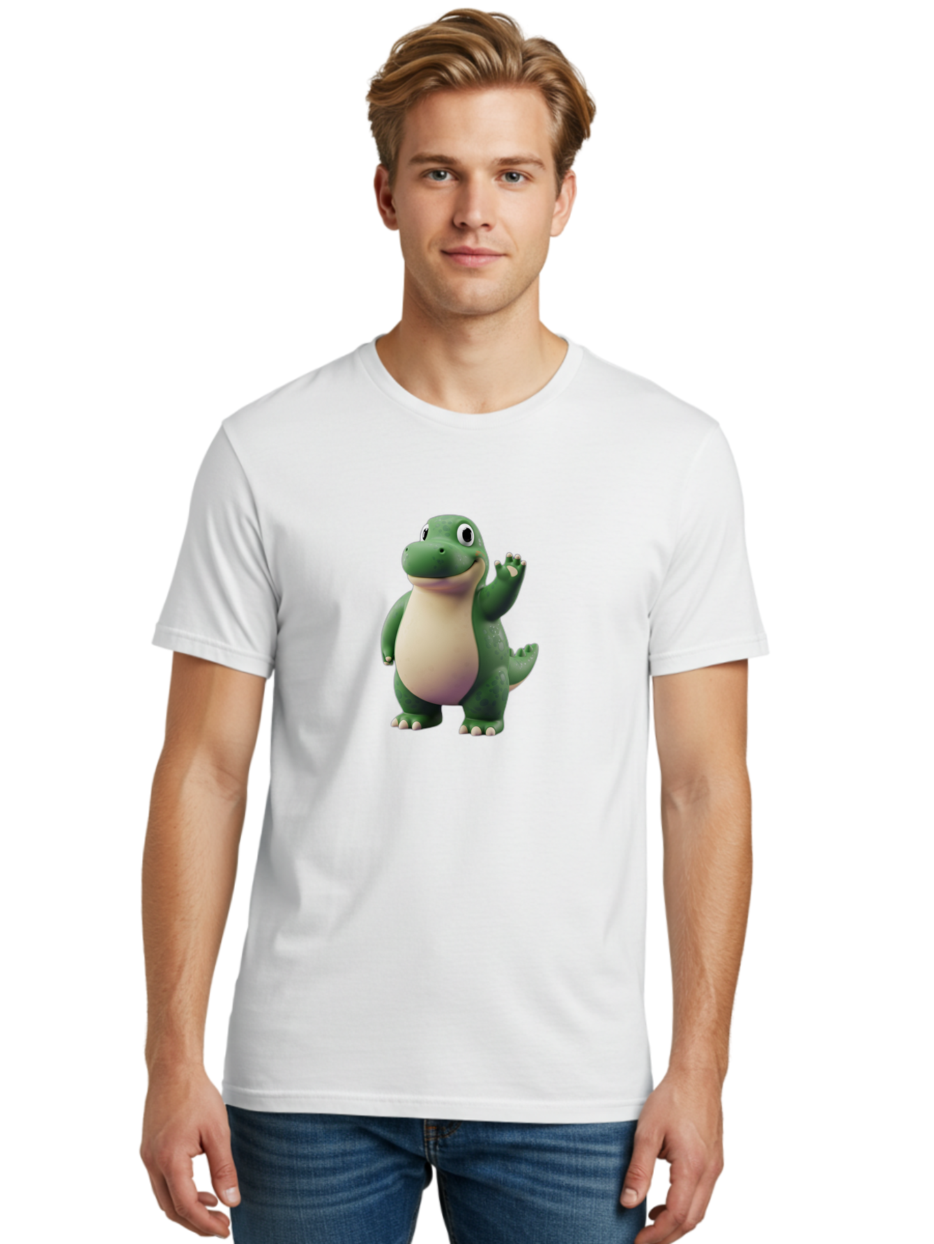 Arlo Men'S Graphic Tee, 100% Cotton, Comfortable Casual Summer Wear, Machine Washable, Cartoon Alligator, Friendly Alligator, Green Alligator, Waving Alligator, Cute Reptile, Animated Character, Smiling Creature, Children'S Character, Bae356