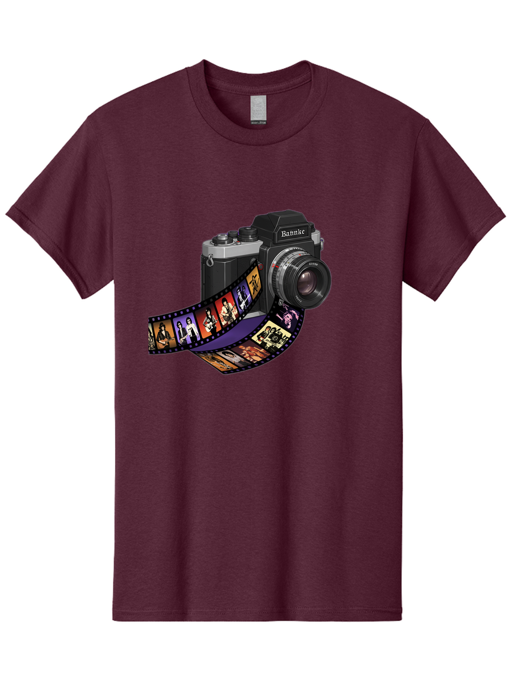 Bannke-Camera Men'S Graphic Tee, 100% Cotton, Comfortable Casual Summer Wear, Machine Washable, Vintage Camera, Film Strip, Photography, Bannke, Retro Style, Black And Silver, Lens, Camera Body, Film Reel, Photographers Bae357