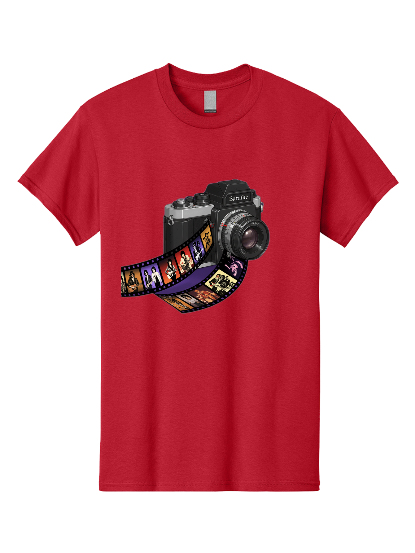 Bannke-Camera Men'S Graphic Tee, 100% Cotton, Comfortable Casual Summer Wear, Machine Washable, Vintage Camera, Film Strip, Photography, Bannke, Retro Style, Black And Silver, Lens, Camera Body, Film Reel, Photographers Bae357