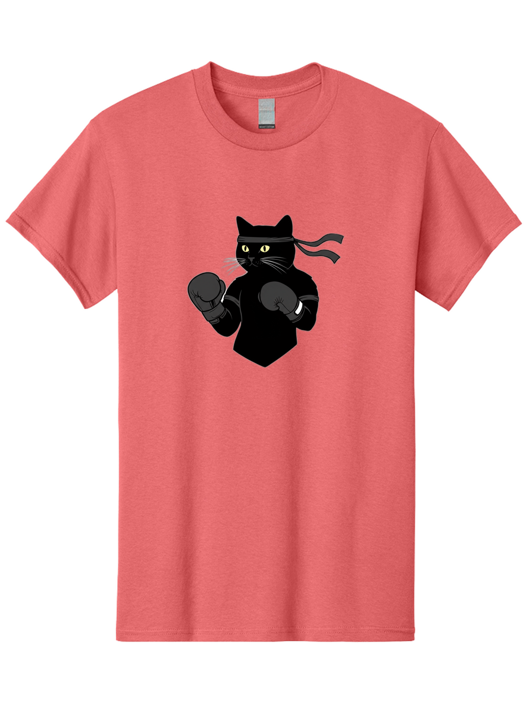 Black-Cat-Ninja-Boxing Men'S Graphic Tee, 100% Cotton, Comfortable Casual Summer Wear, Machine Washable, Ninja Cat, Black Cat, Boxing Gloves, Martial Arts, Ninja Costume, Cartoon Character, Fighting Stance, Funny Animal, Ninja Mask, Cute Cat Bae360