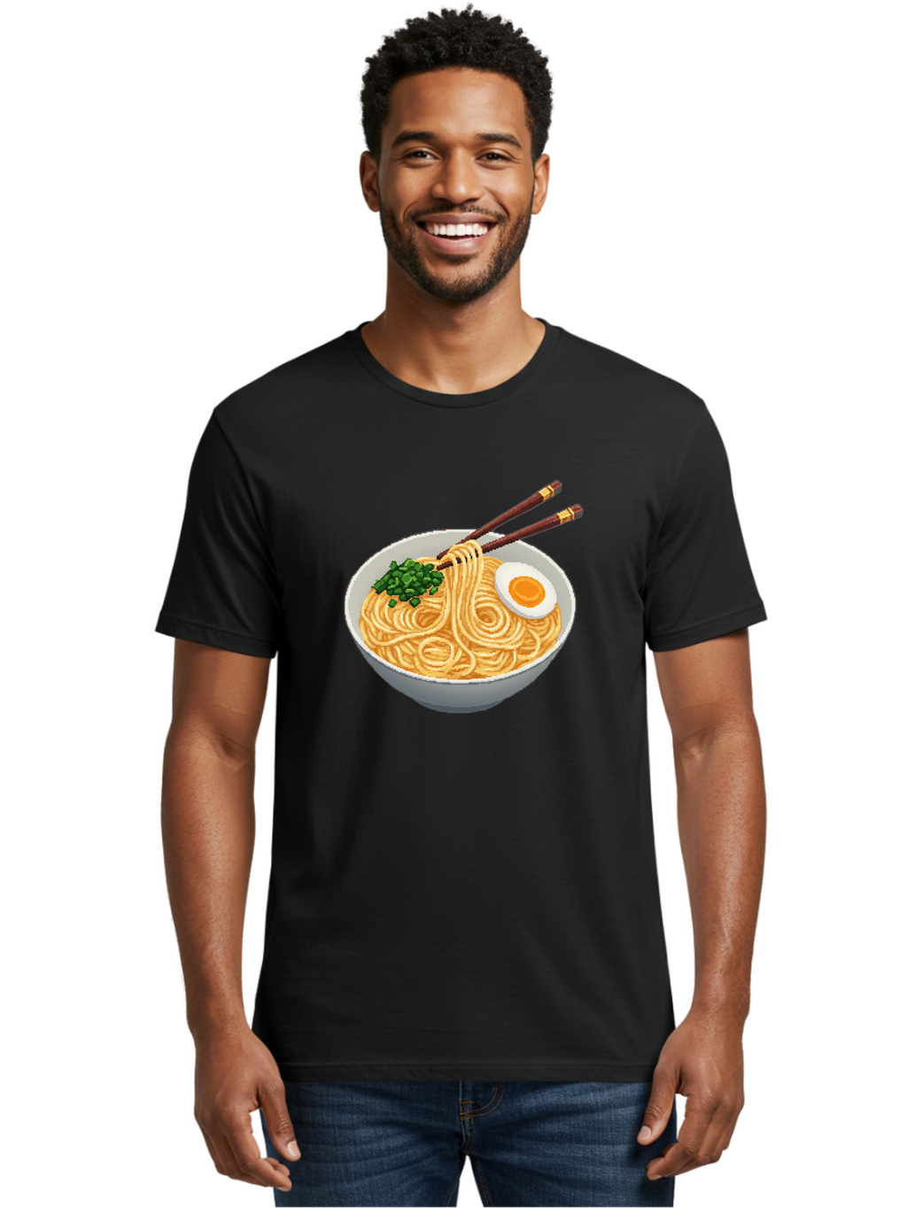 Bowl-Of-Ramen-1 Men'S Graphic Tee, 100% Cotton, Comfortable Casual Summer Wear, Machine Washable, Steaming Bowl Of Ramen, Noodles, Boiled Egg, Green Onions, Chopsticks, Japanese Cuisine, Comfort Food, Savory Dish, Noodle Soup Bae361