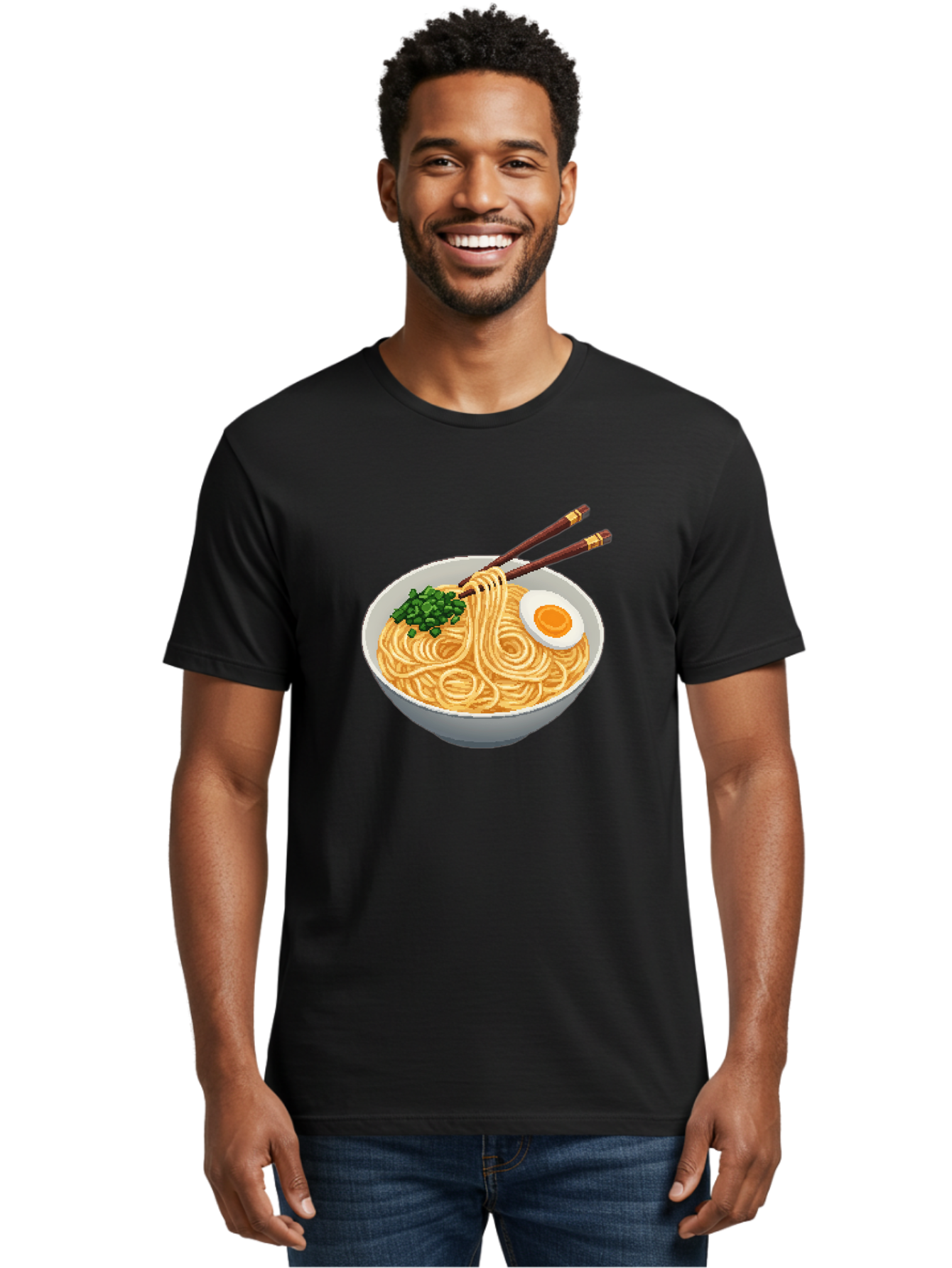 Bowl-Of-Ramen-1 Men'S Graphic Tee, 100% Cotton, Comfortable Casual Summer Wear, Machine Washable, Steaming Bowl Of Ramen, Noodles, Boiled Egg, Green Onions, Chopsticks, Japanese Cuisine, Comfort Food, Savory Dish, Noodle Soup Bae361