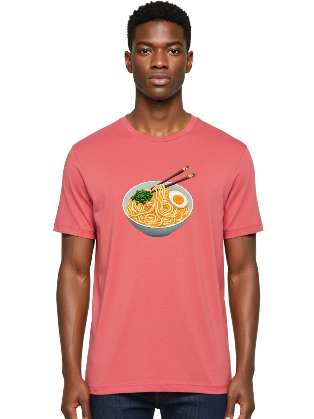 Bowl-Of-Ramen-1 Men'S Graphic Tee, 100% Cotton, Comfortable Casual Summer Wear, Machine Washable, Steaming Bowl Of Ramen, Noodles, Boiled Egg, Green Onions, Chopsticks, Japanese Cuisine, Comfort Food, Savory Dish, Noodle Soup Bae361