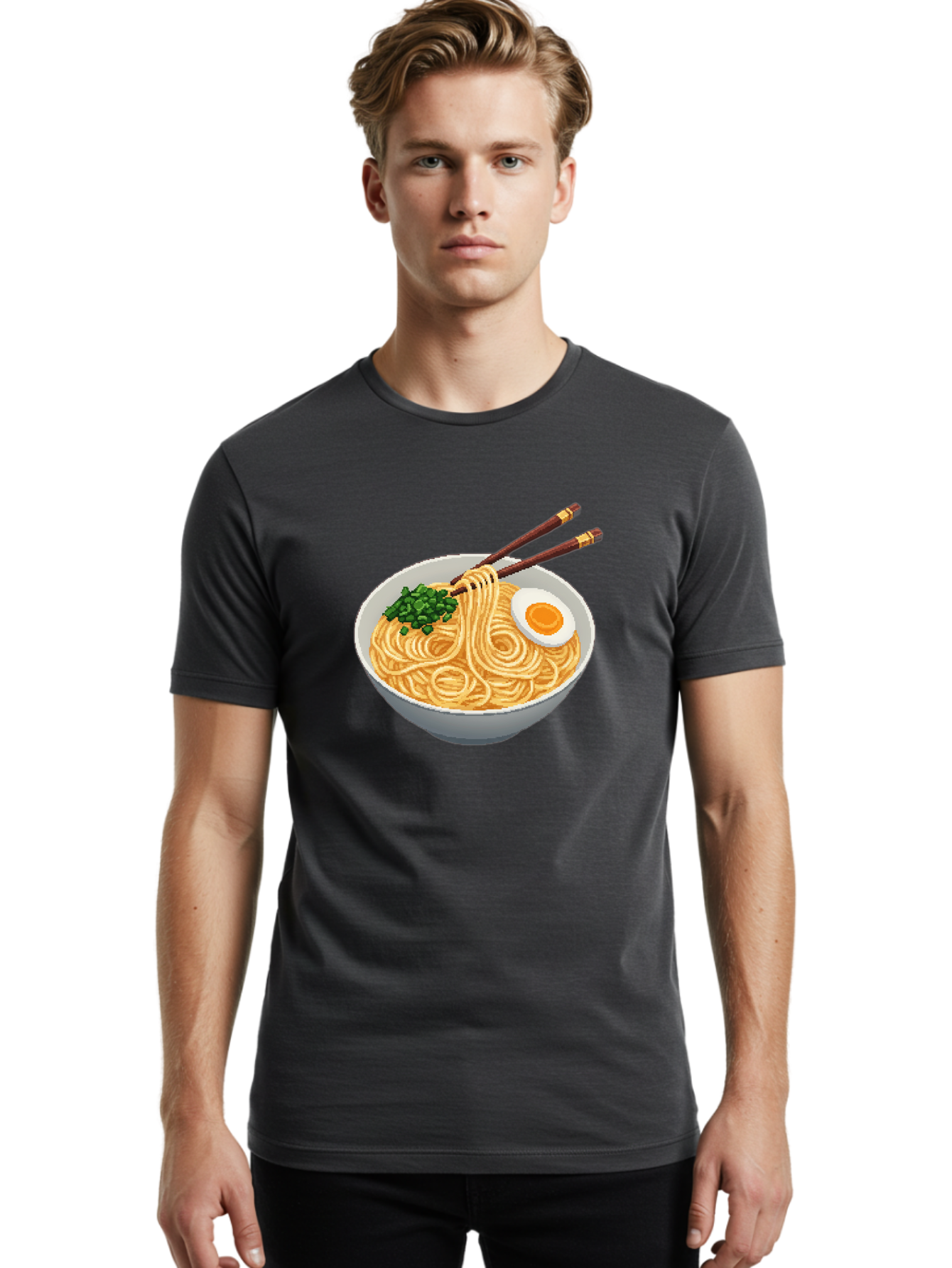 Bowl-Of-Ramen-1 Men'S Graphic Tee, 100% Cotton, Comfortable Casual Summer Wear, Machine Washable, Steaming Bowl Of Ramen, Noodles, Boiled Egg, Green Onions, Chopsticks, Japanese Cuisine, Comfort Food, Savory Dish, Noodle Soup Bae361