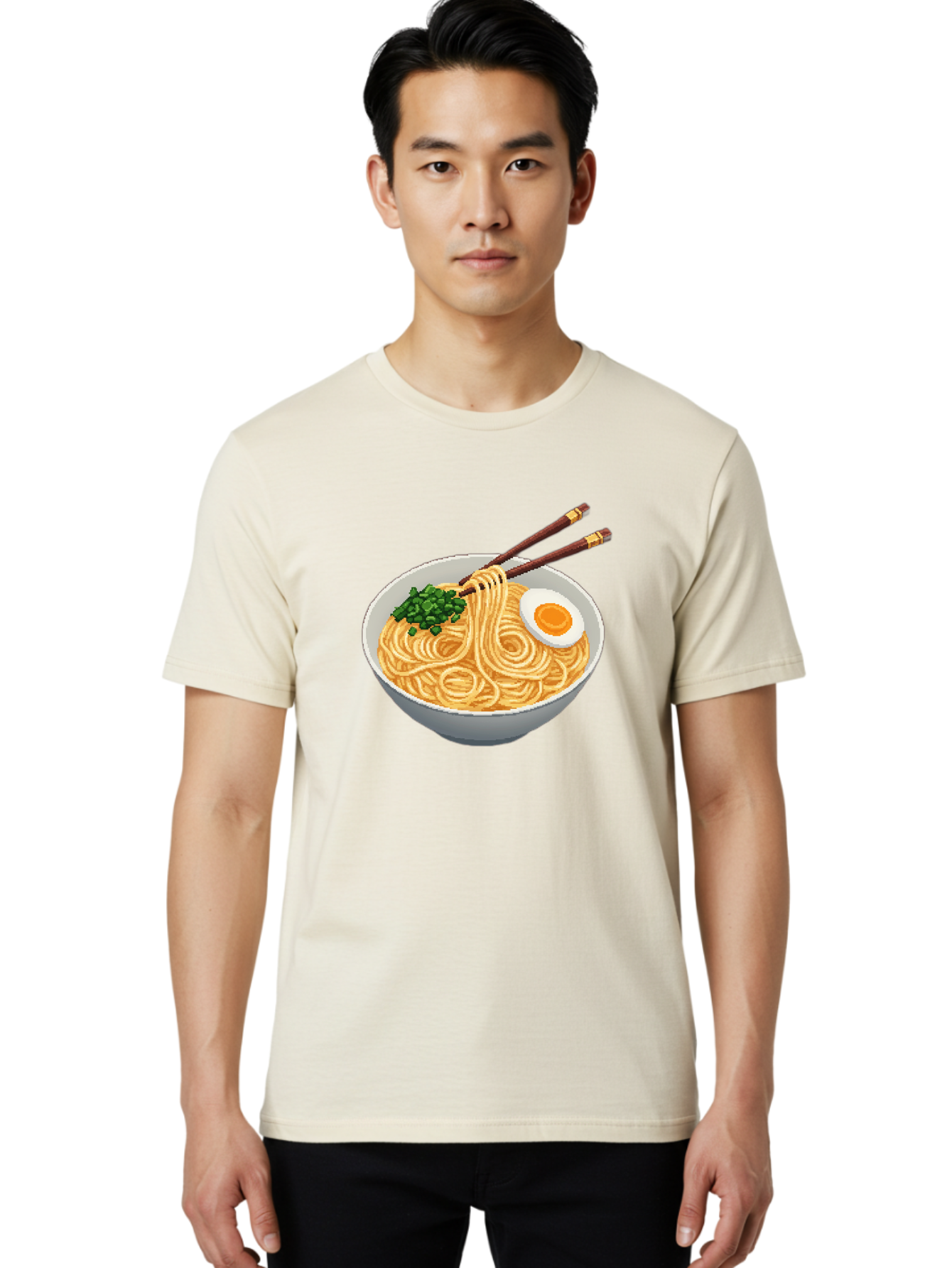 Bowl-Of-Ramen-1 Men'S Graphic Tee, 100% Cotton, Comfortable Casual Summer Wear, Machine Washable, Steaming Bowl Of Ramen, Noodles, Boiled Egg, Green Onions, Chopsticks, Japanese Cuisine, Comfort Food, Savory Dish, Noodle Soup Bae361