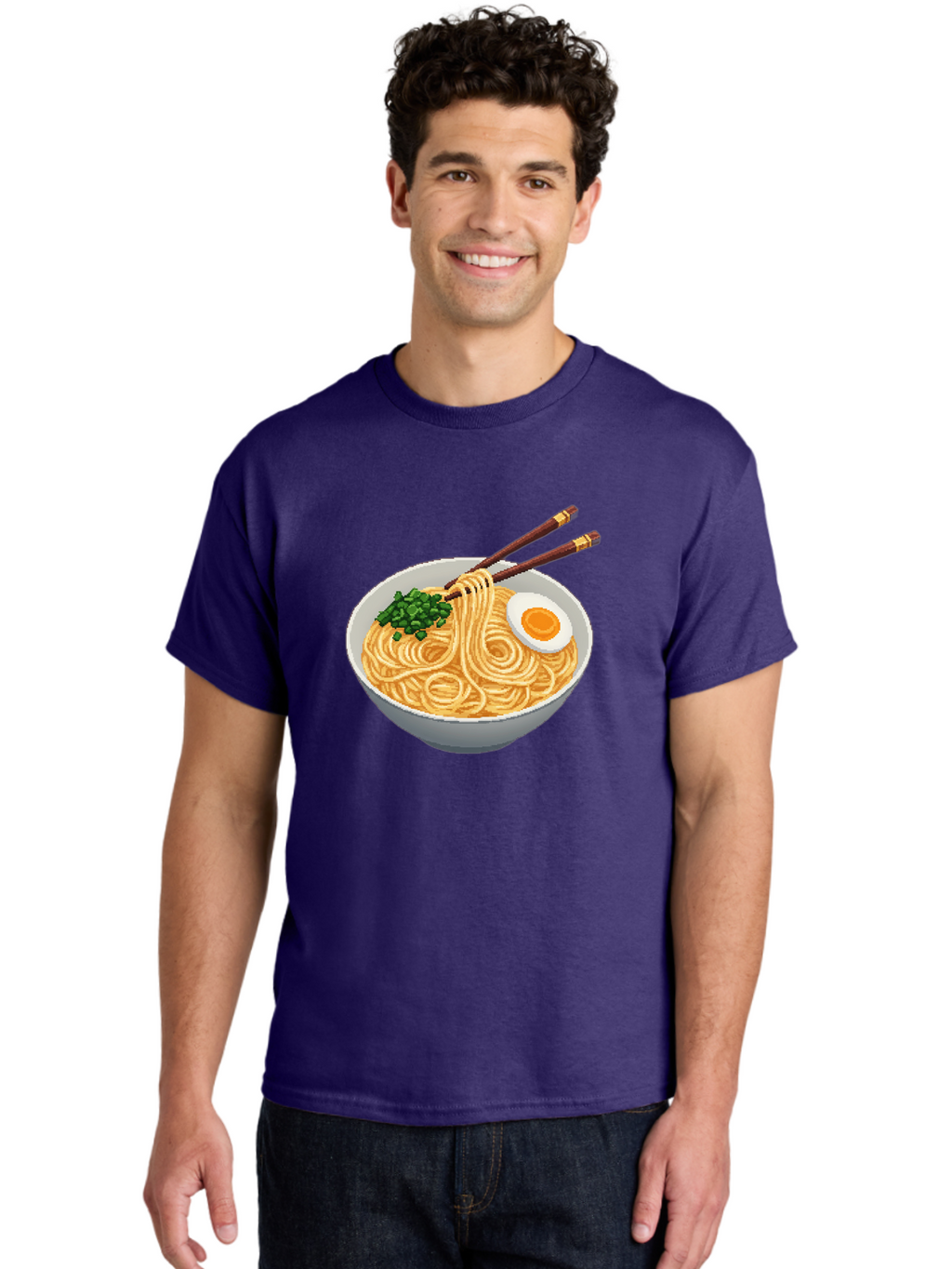 Bowl-Of-Ramen-1 Men'S Graphic Tee, 100% Cotton, Comfortable Casual Summer Wear, Machine Washable, Steaming Bowl Of Ramen, Noodles, Boiled Egg, Green Onions, Chopsticks, Japanese Cuisine, Comfort Food, Savory Dish, Noodle Soup Bae361