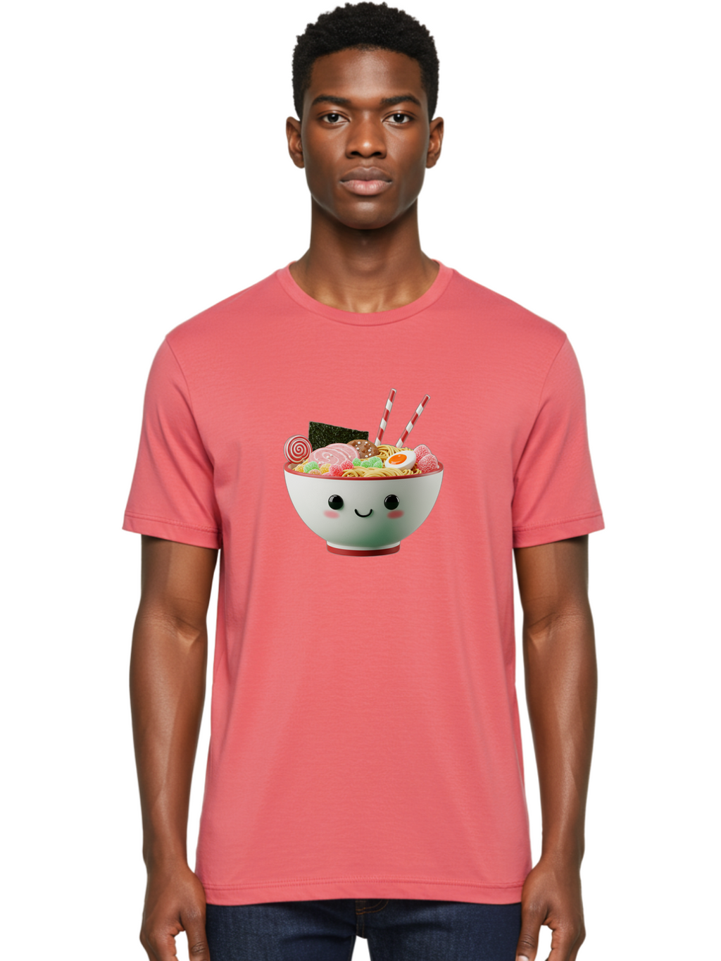 Bowl-Of-Ramen Men'S Graphic Tee, 100% Cotton, Comfortable Casual Summer Wear, Machine Washable, Kawaii Ramen Bowl, Cartoon Noodles, Cute Japanese Food, Happy Meal, Animated Bowl, Kawaii Culture, Japanese Cuisine, Ramen Love, Foodie Art, Bae362