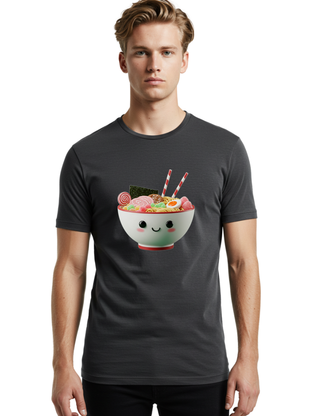 Bowl-Of-Ramen Men'S Graphic Tee, 100% Cotton, Comfortable Casual Summer Wear, Machine Washable, Kawaii Ramen Bowl, Cartoon Noodles, Cute Japanese Food, Happy Meal, Animated Bowl, Kawaii Culture, Japanese Cuisine, Ramen Love, Foodie Art, Bae362