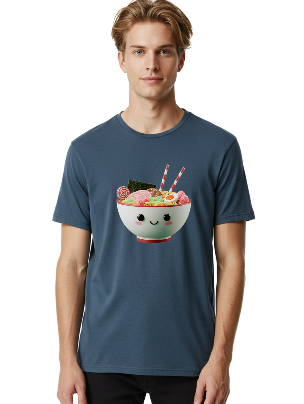 Bowl-Of-Ramen Men'S Graphic Tee, 100% Cotton, Comfortable Casual Summer Wear, Machine Washable, Kawaii Ramen Bowl, Cartoon Noodles, Cute Japanese Food, Happy Meal, Animated Bowl, Kawaii Culture, Japanese Cuisine, Ramen Love, Foodie Art, Bae362