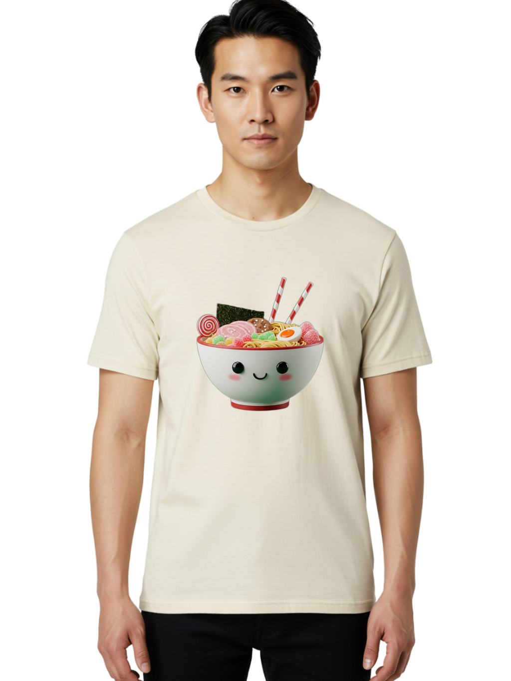 Bowl-Of-Ramen Men'S Graphic Tee, 100% Cotton, Comfortable Casual Summer Wear, Machine Washable, Kawaii Ramen Bowl, Cartoon Noodles, Cute Japanese Food, Happy Meal, Animated Bowl, Kawaii Culture, Japanese Cuisine, Ramen Love, Foodie Art, Bae362